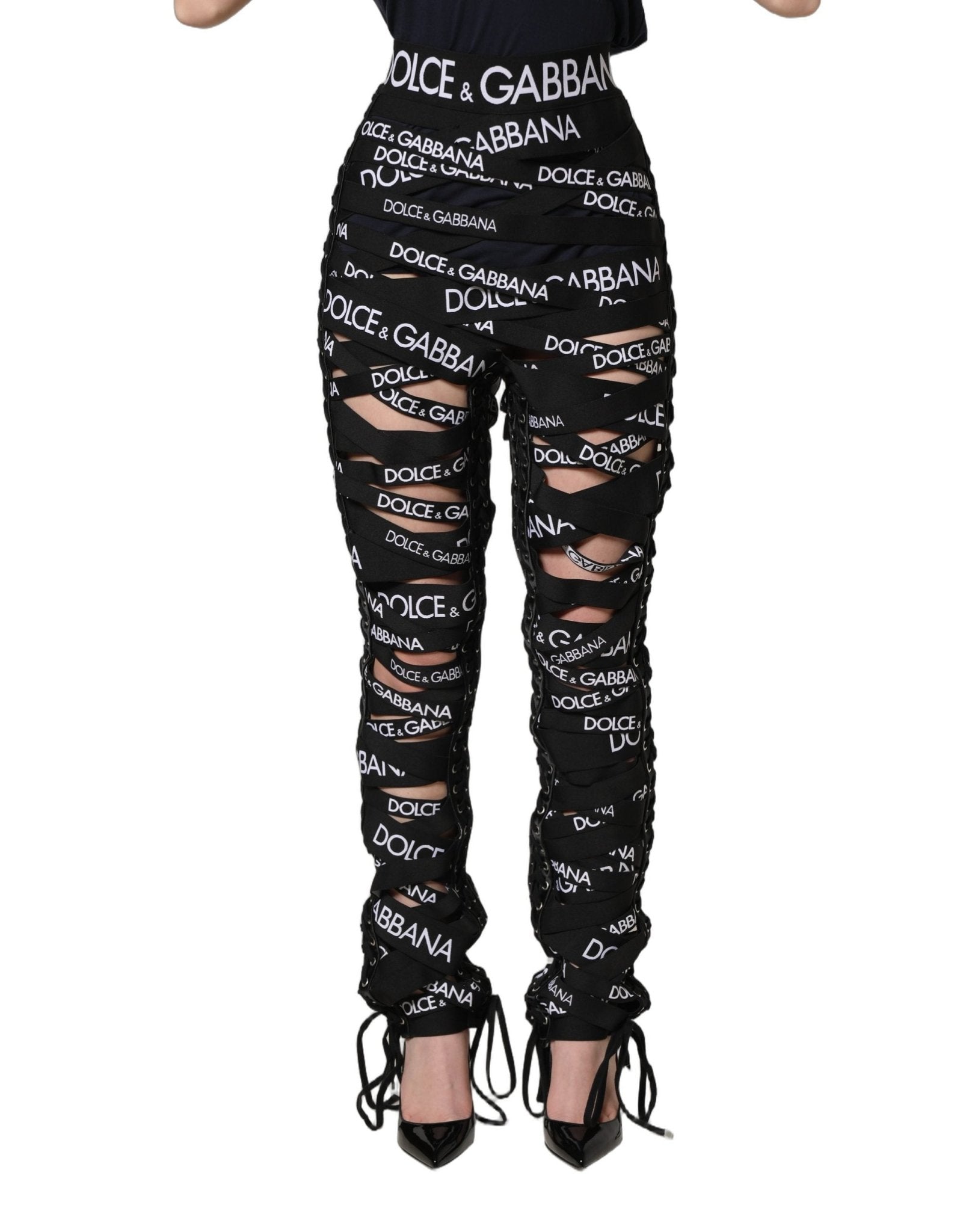 Dolce & Gabbana Black Logo Tape Cut Out Skinny High Waist Pants - GET THE BRAND