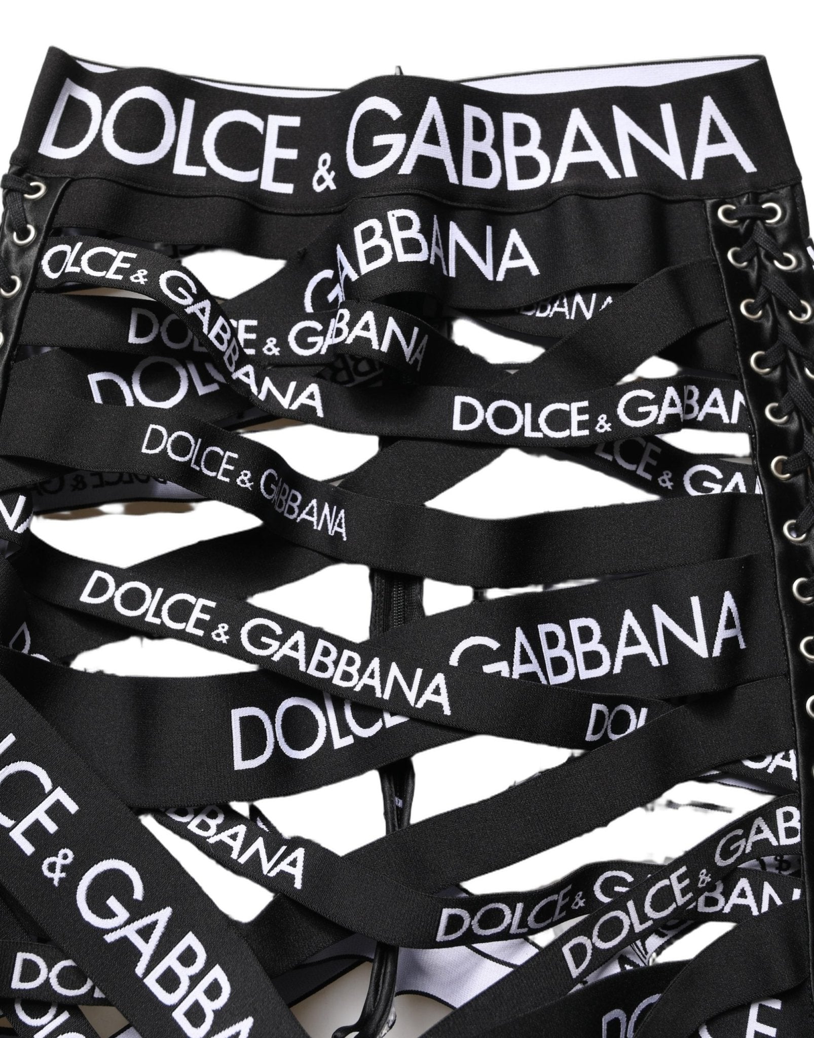 Dolce & Gabbana Black Logo Tape Cut Out Skinny High Waist Pants - GET THE BRAND