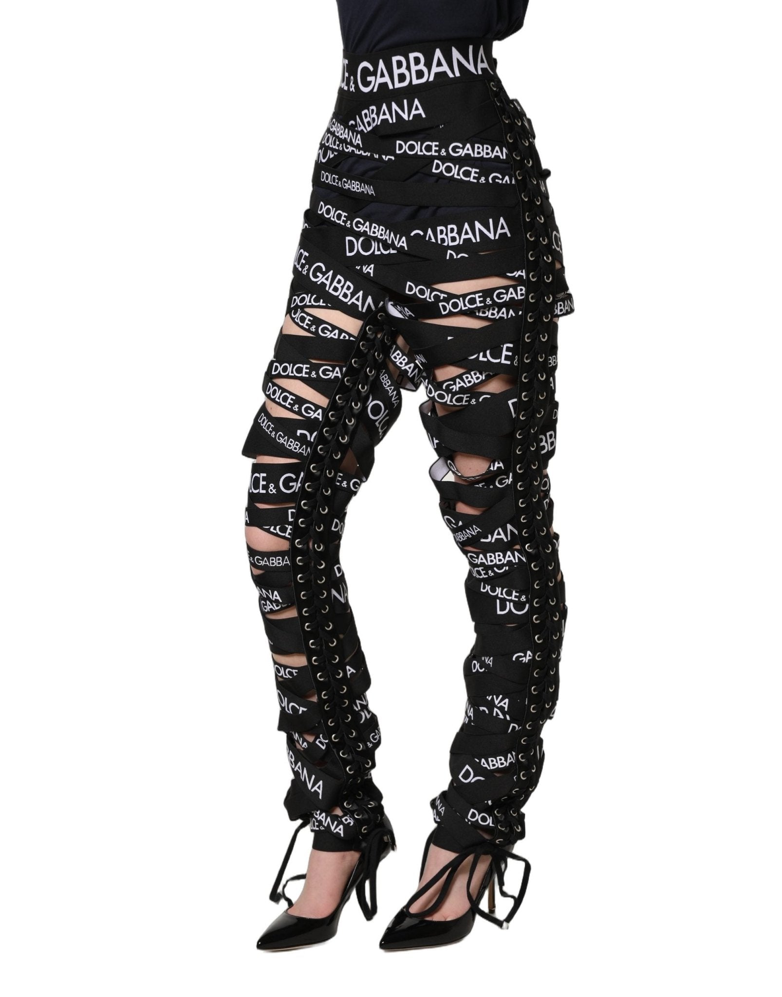 Dolce & Gabbana Black Logo Tape Cut Out Skinny High Waist Pants - GET THE BRAND