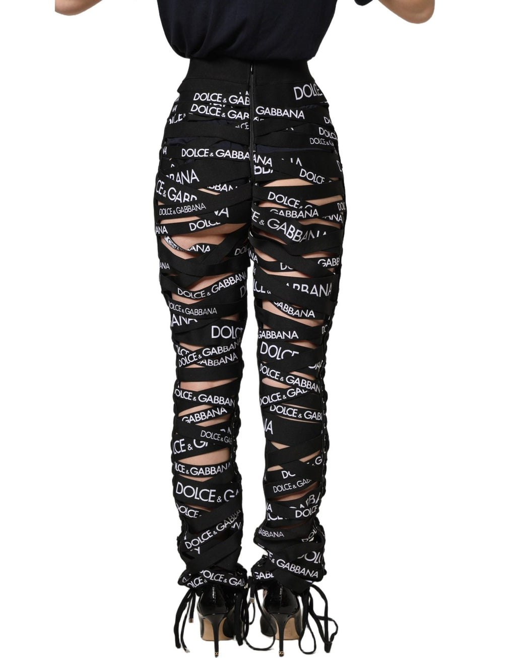 Dolce & Gabbana Black Logo Tape Cut Out Skinny High Waist Pants - GET THE BRAND