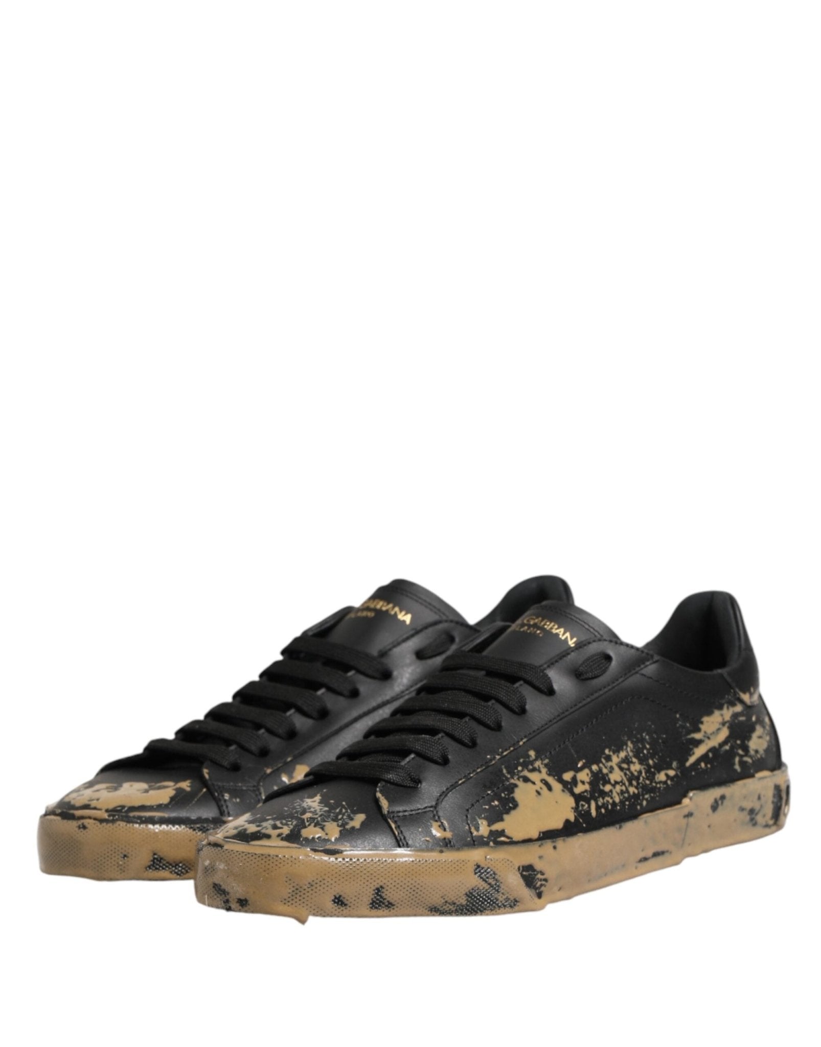 Dolce & Gabbana Black Portofino Mud Effect Low Top Sneakers Shoes - GET THE BRAND