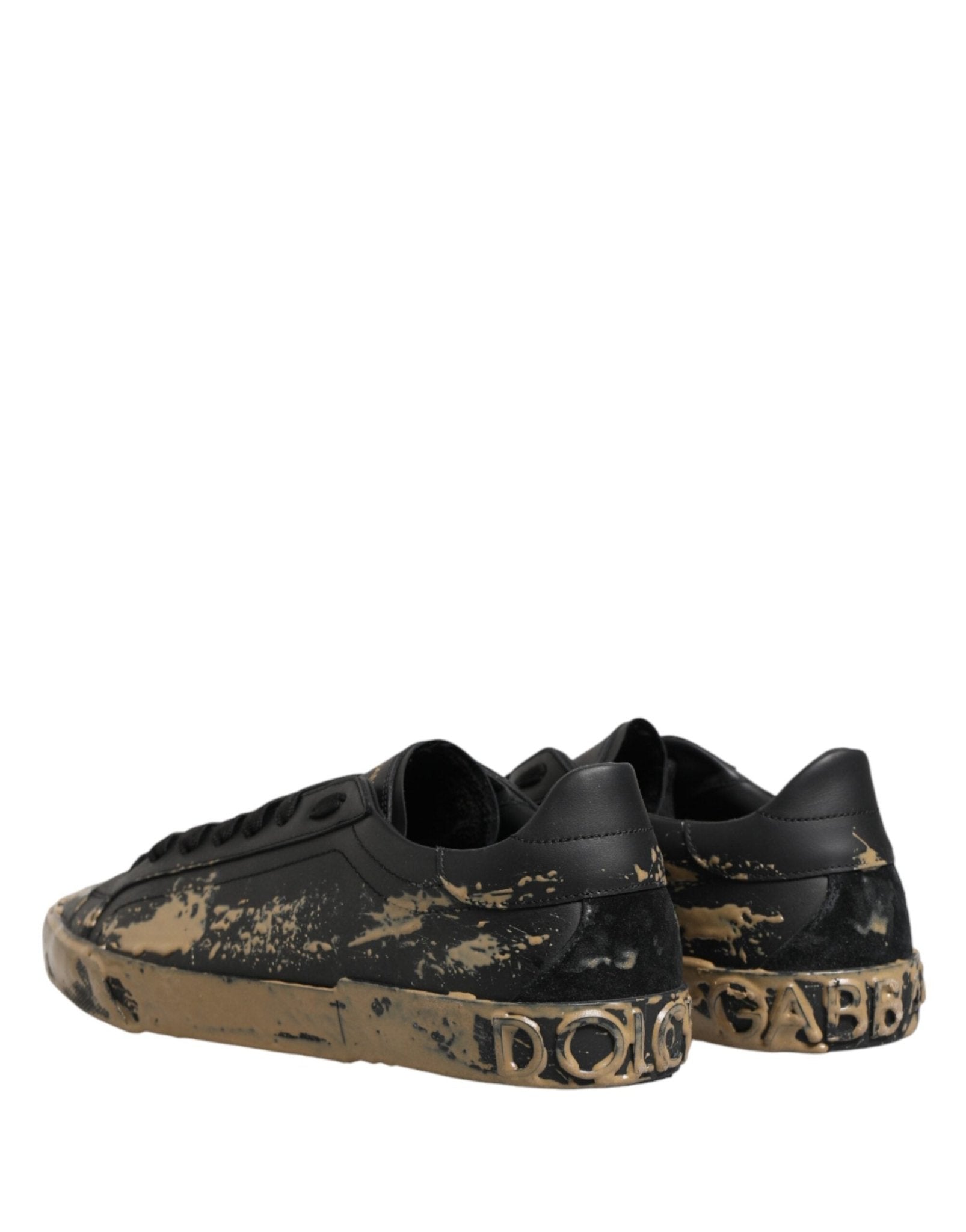 Dolce & Gabbana Black Portofino Mud Effect Low Top Sneakers Shoes - GET THE BRAND