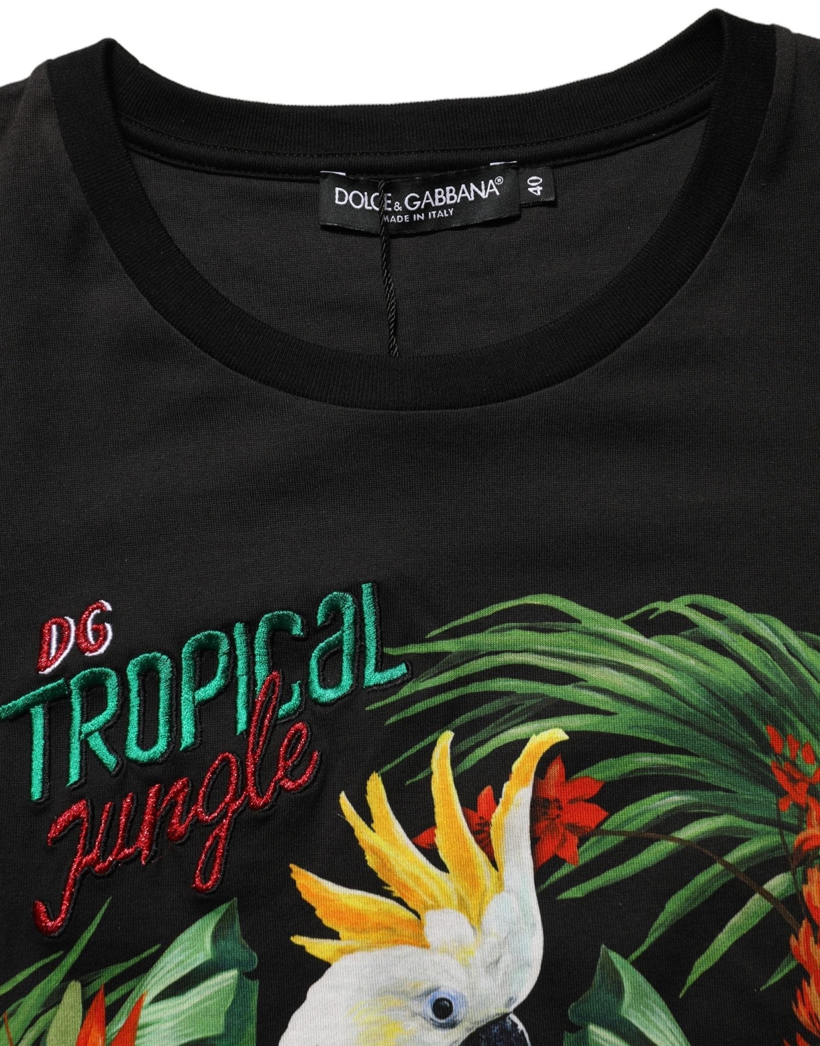 Dolce & Gabbana Black Tropical Print Cotton Round Neck T-Shirt - GET THE BRAND