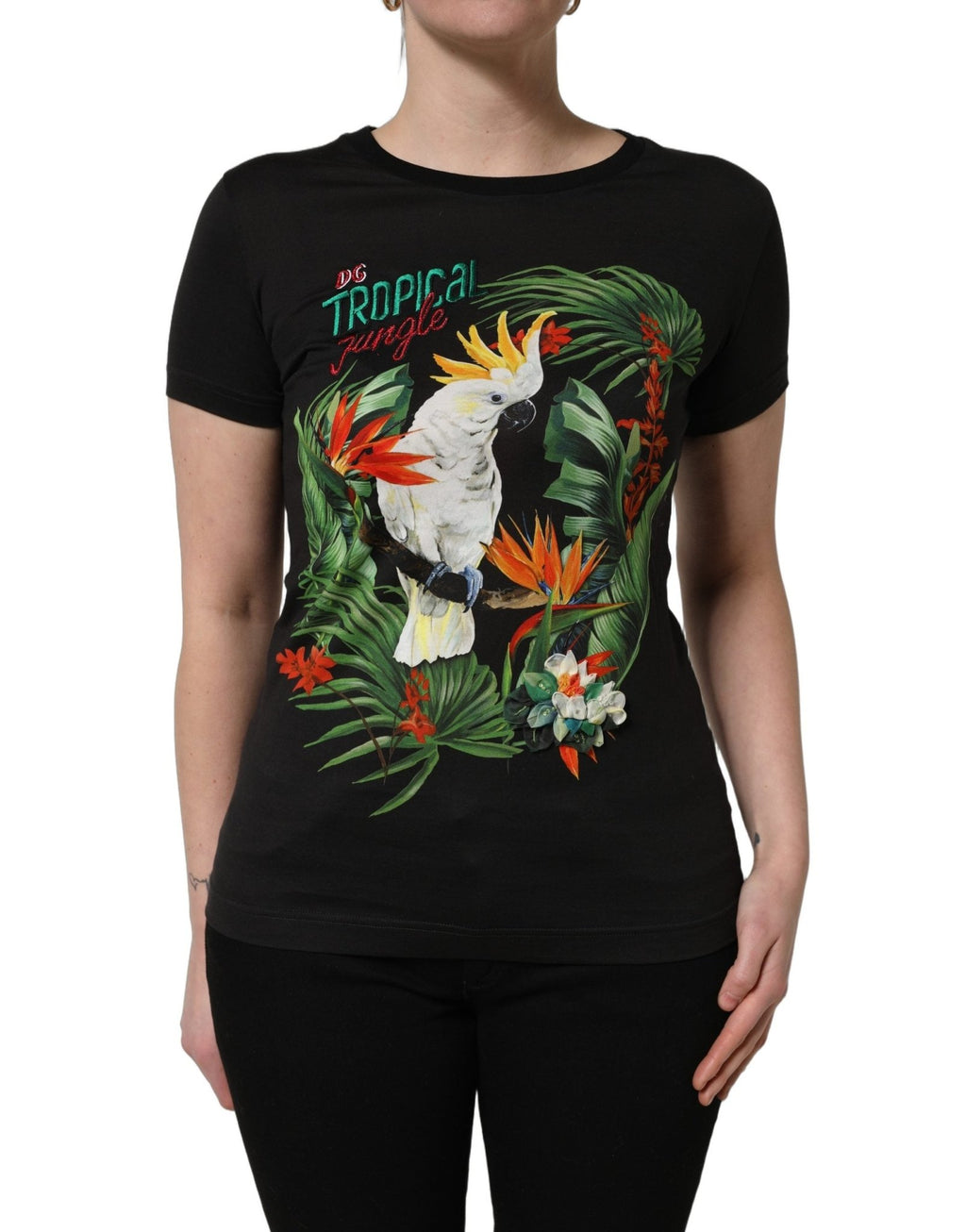 Dolce & Gabbana Black Tropical Print Cotton Round Neck T-Shirt - GET THE BRAND