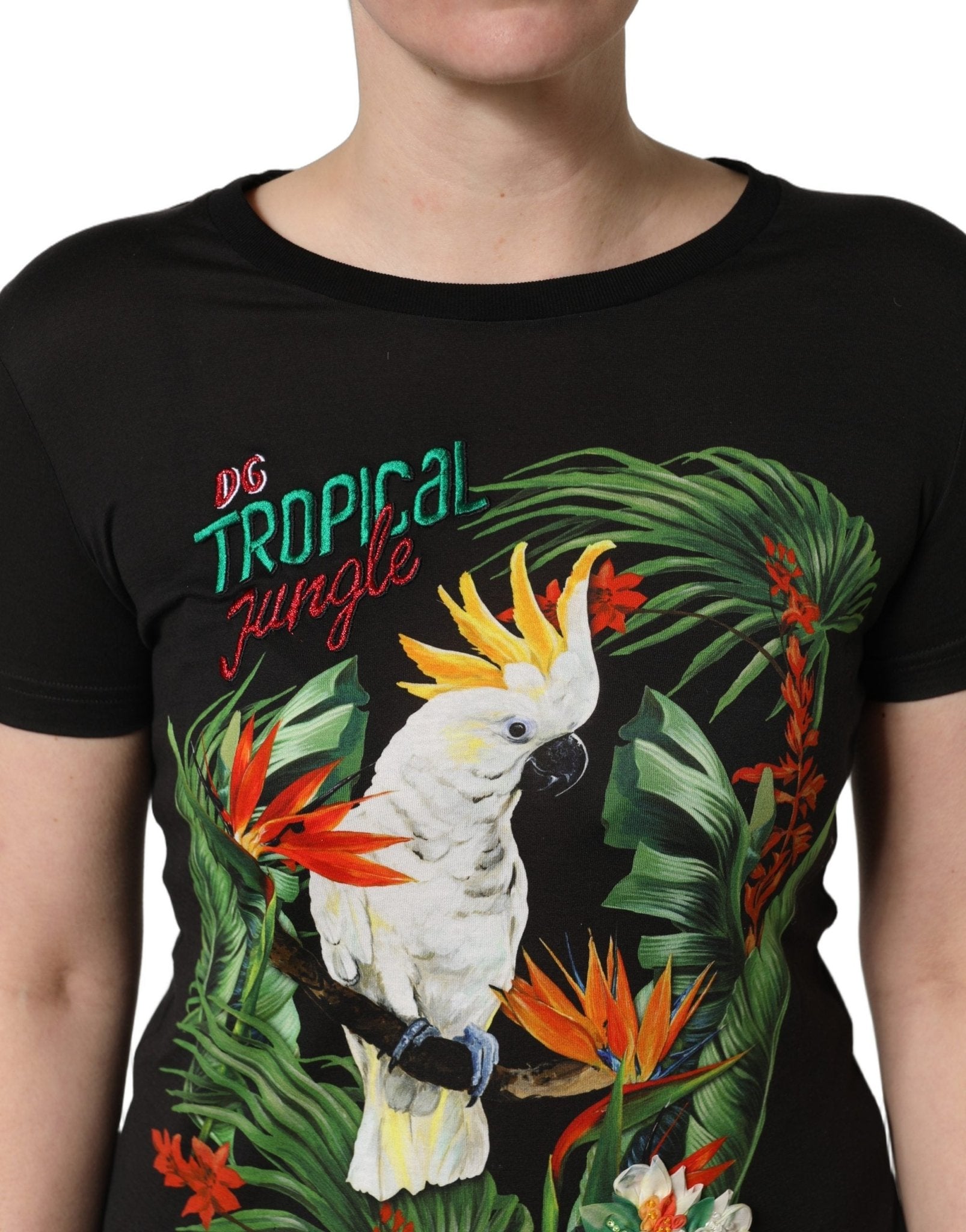 Dolce & Gabbana Black Tropical Print Cotton Round Neck T-Shirt - GET THE BRAND