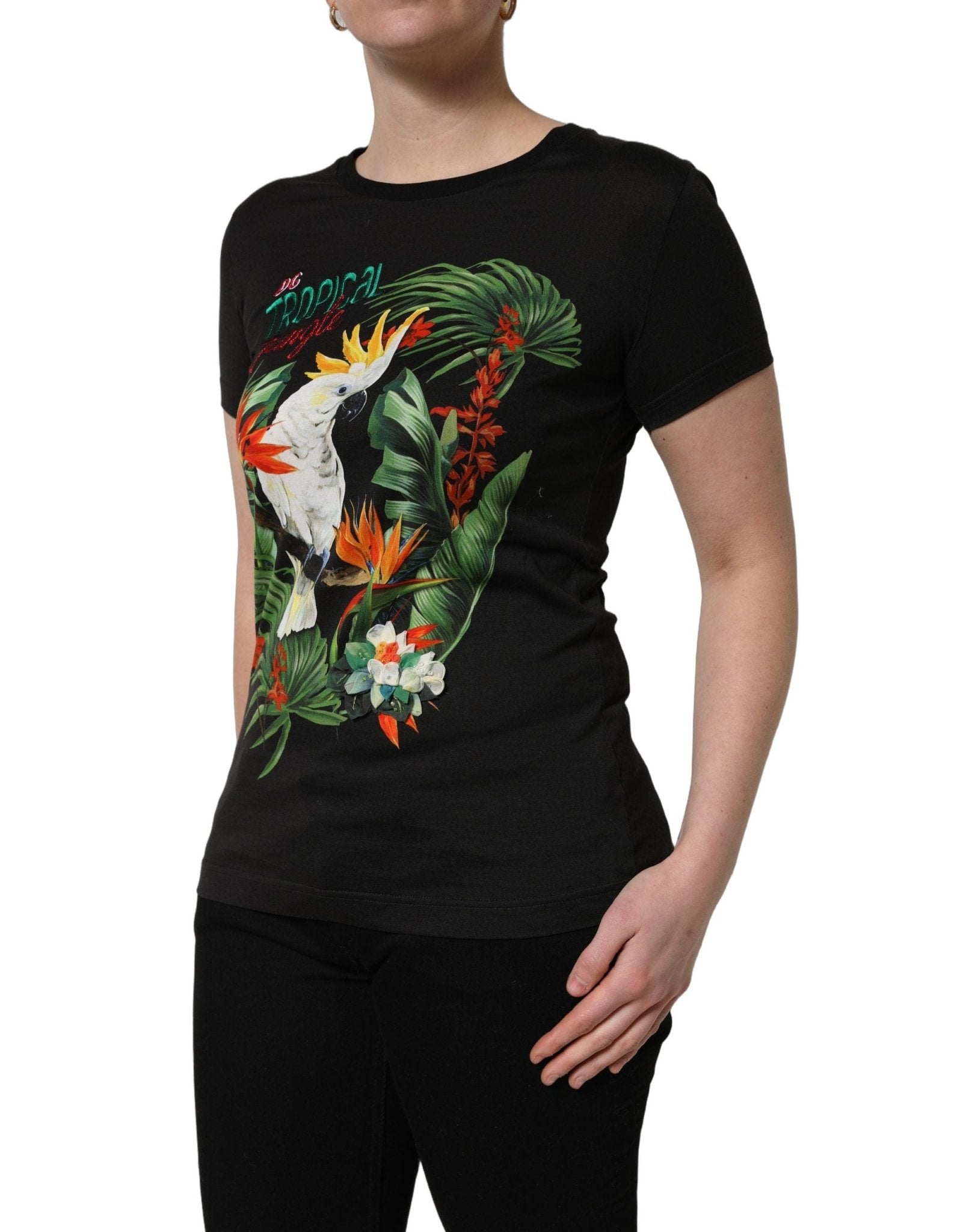 Dolce & Gabbana Black Tropical Print Cotton Round Neck T-Shirt - GET THE BRAND