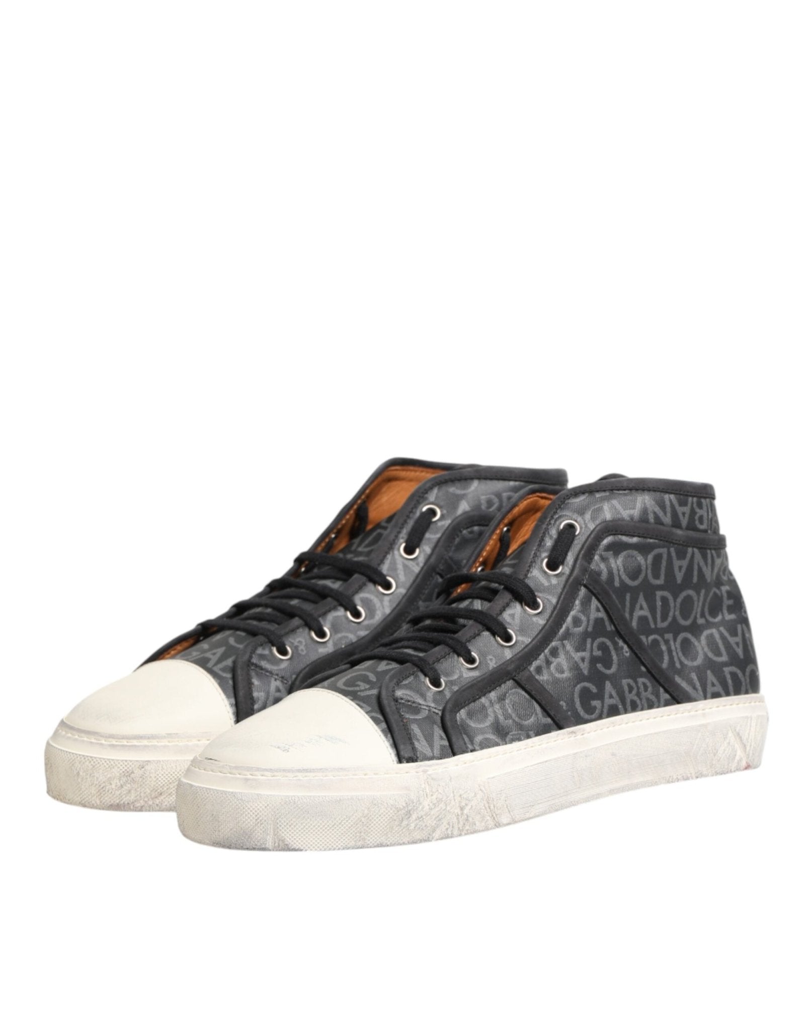 Dolce & Gabbana Black White Canvas Logo Mid Top Sneakers Shoes - GET THE BRAND