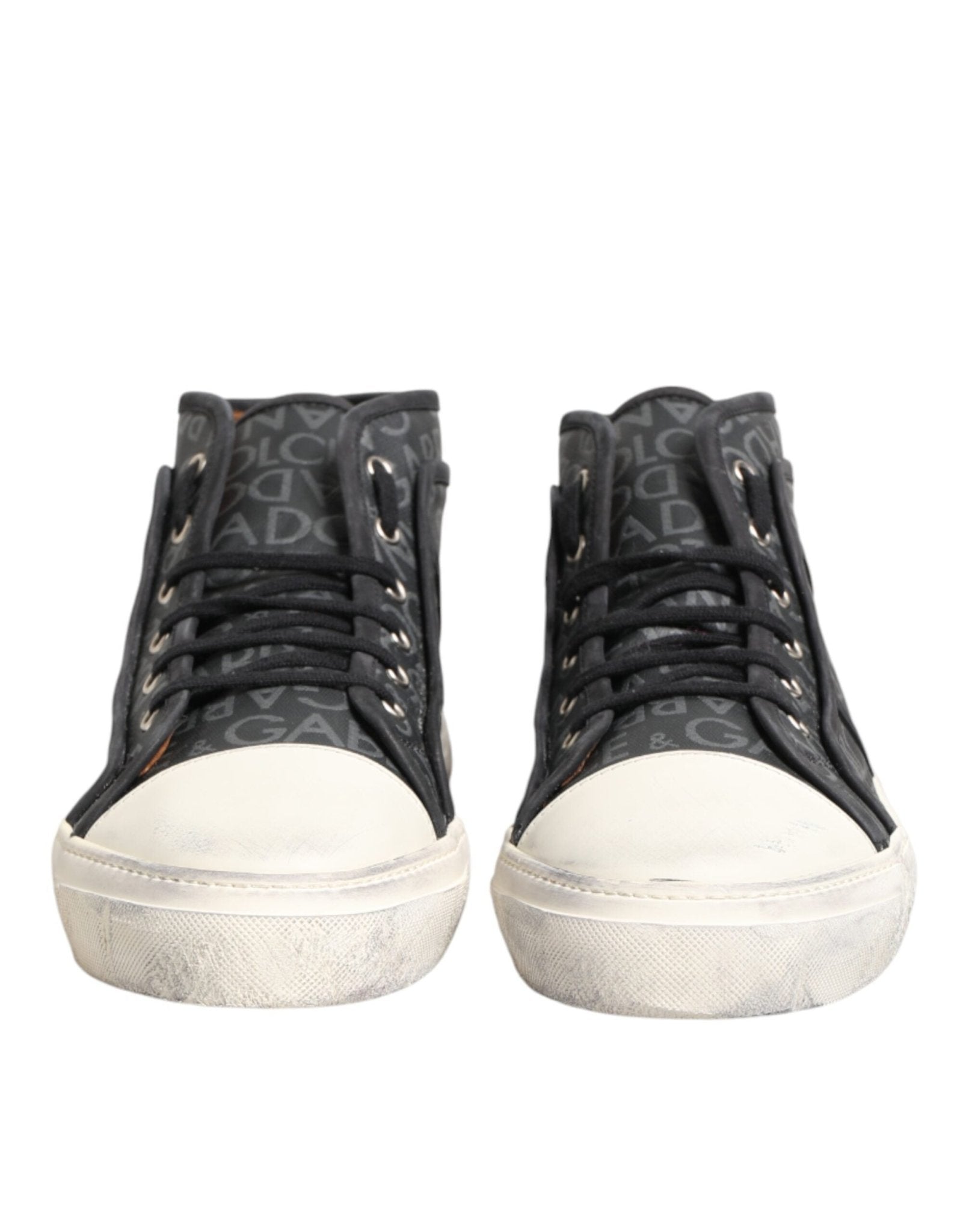 Dolce & Gabbana Black White Canvas Logo Mid Top Sneakers Shoes - GET THE BRAND