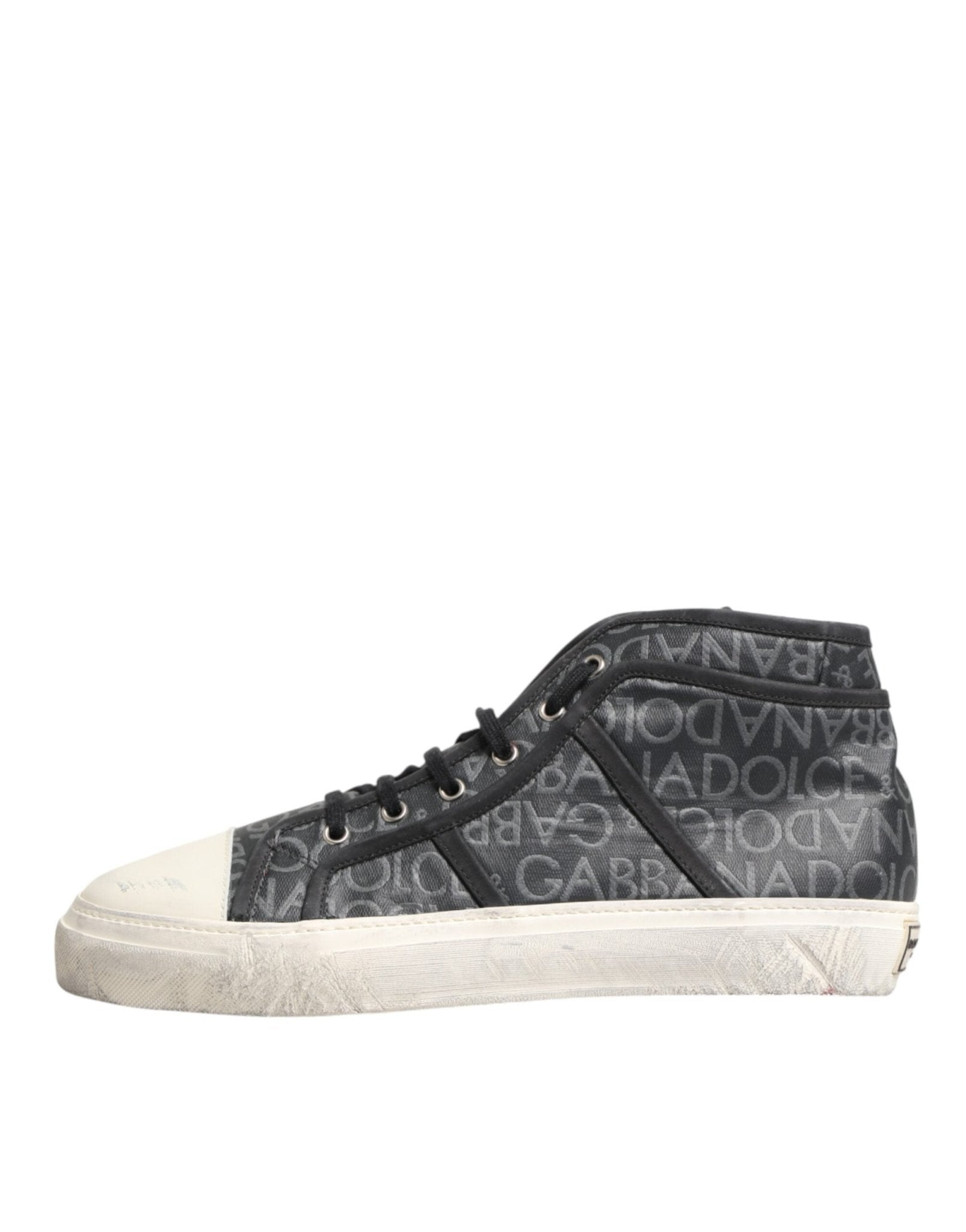 Dolce & Gabbana Black White Canvas Logo Mid Top Sneakers Shoes - GET THE BRAND