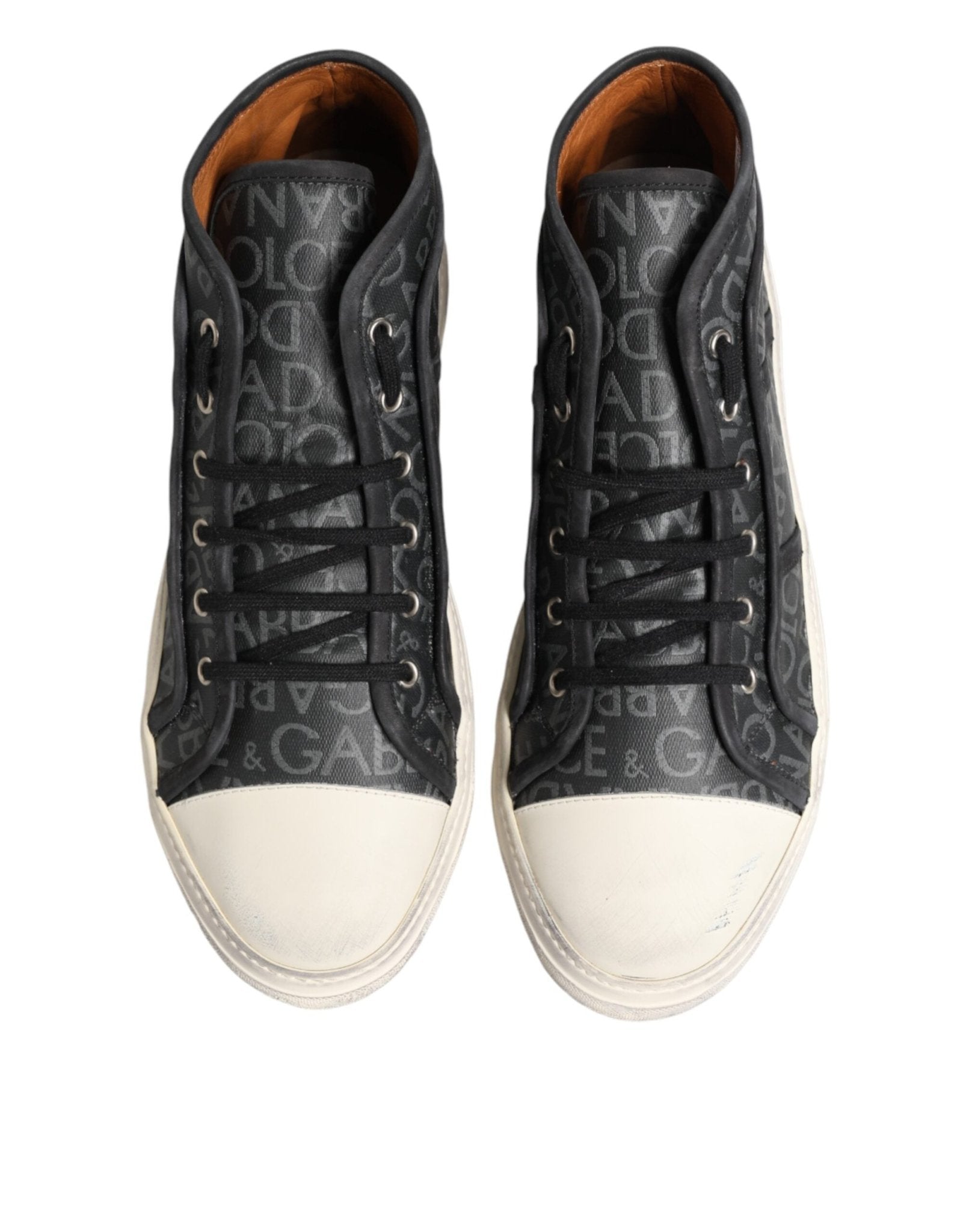 Dolce & Gabbana Black White Canvas Logo Mid Top Sneakers Shoes - GET THE BRAND
