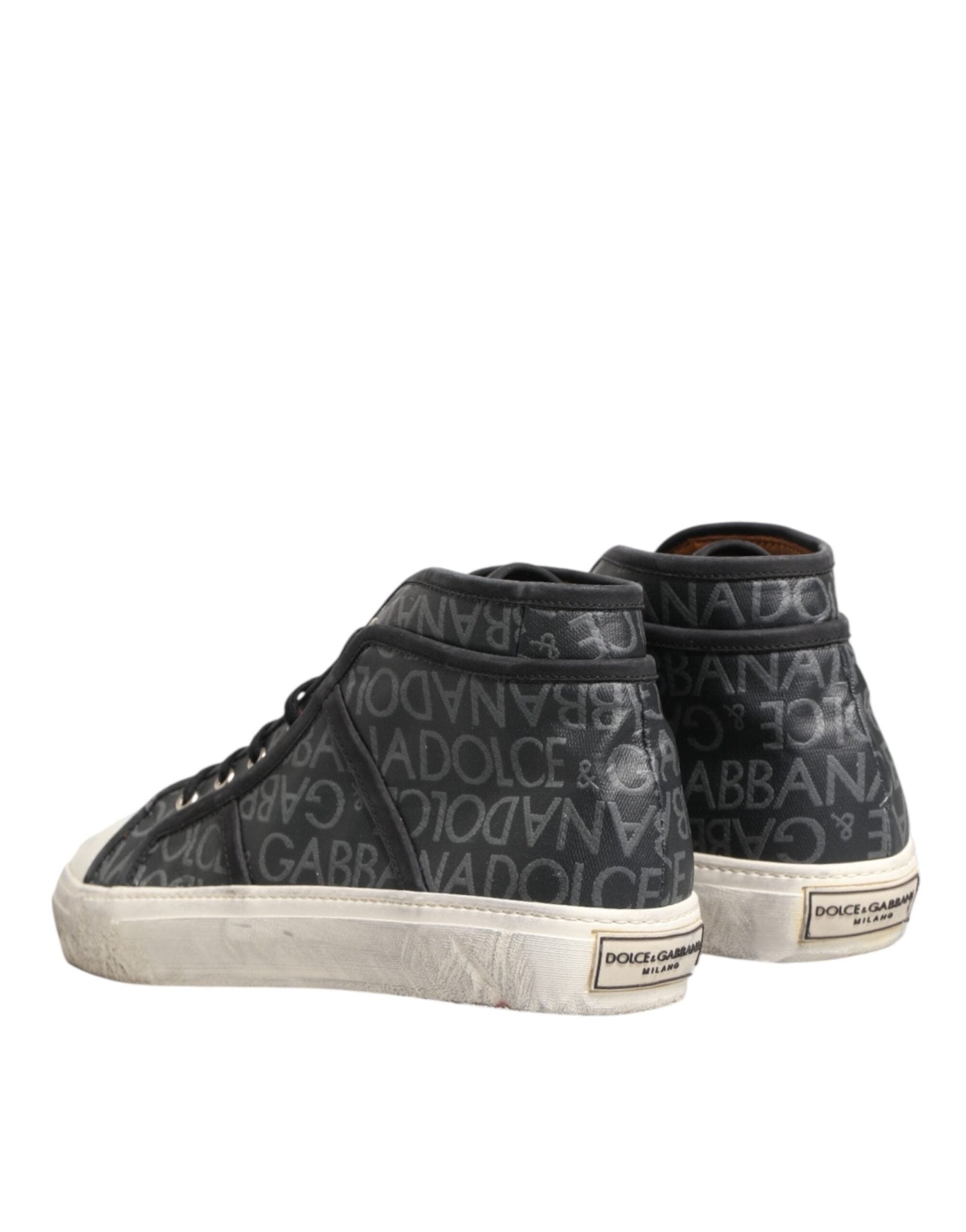 Dolce & Gabbana Black White Canvas Logo Mid Top Sneakers Shoes - GET THE BRAND