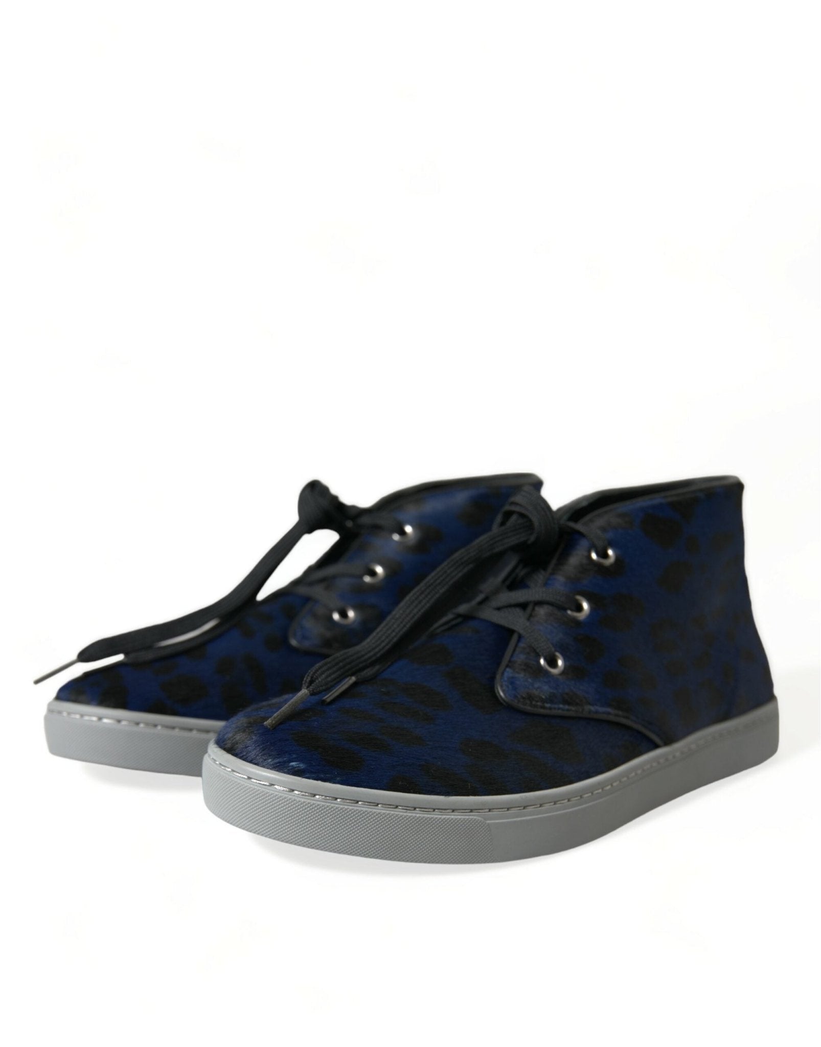 Dolce & Gabbana Blue Calfskin Leopard Mid Top Sneakers Shoes - GET THE BRAND