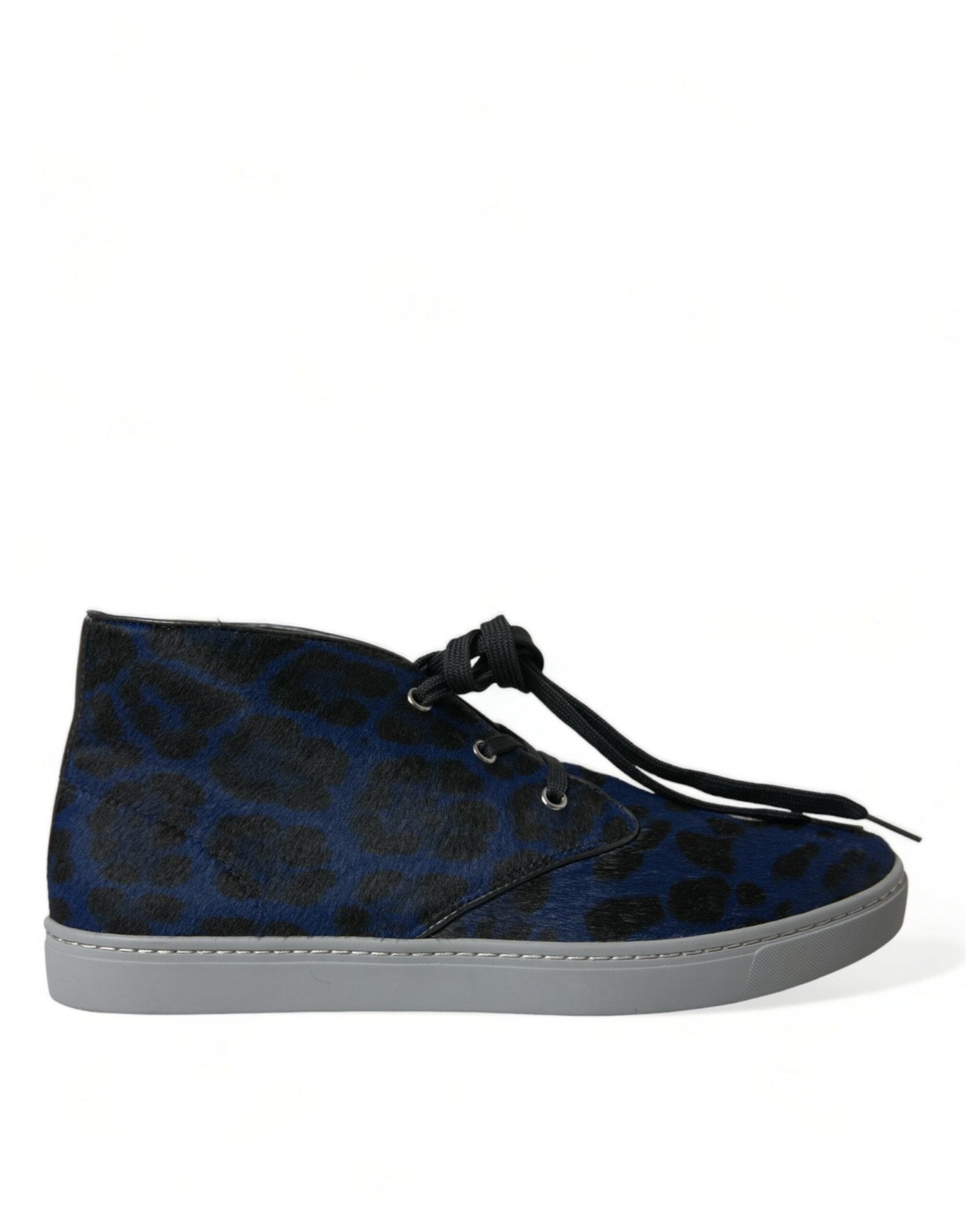 Dolce & Gabbana Blue Calfskin Leopard Mid Top Sneakers Shoes - GET THE BRAND