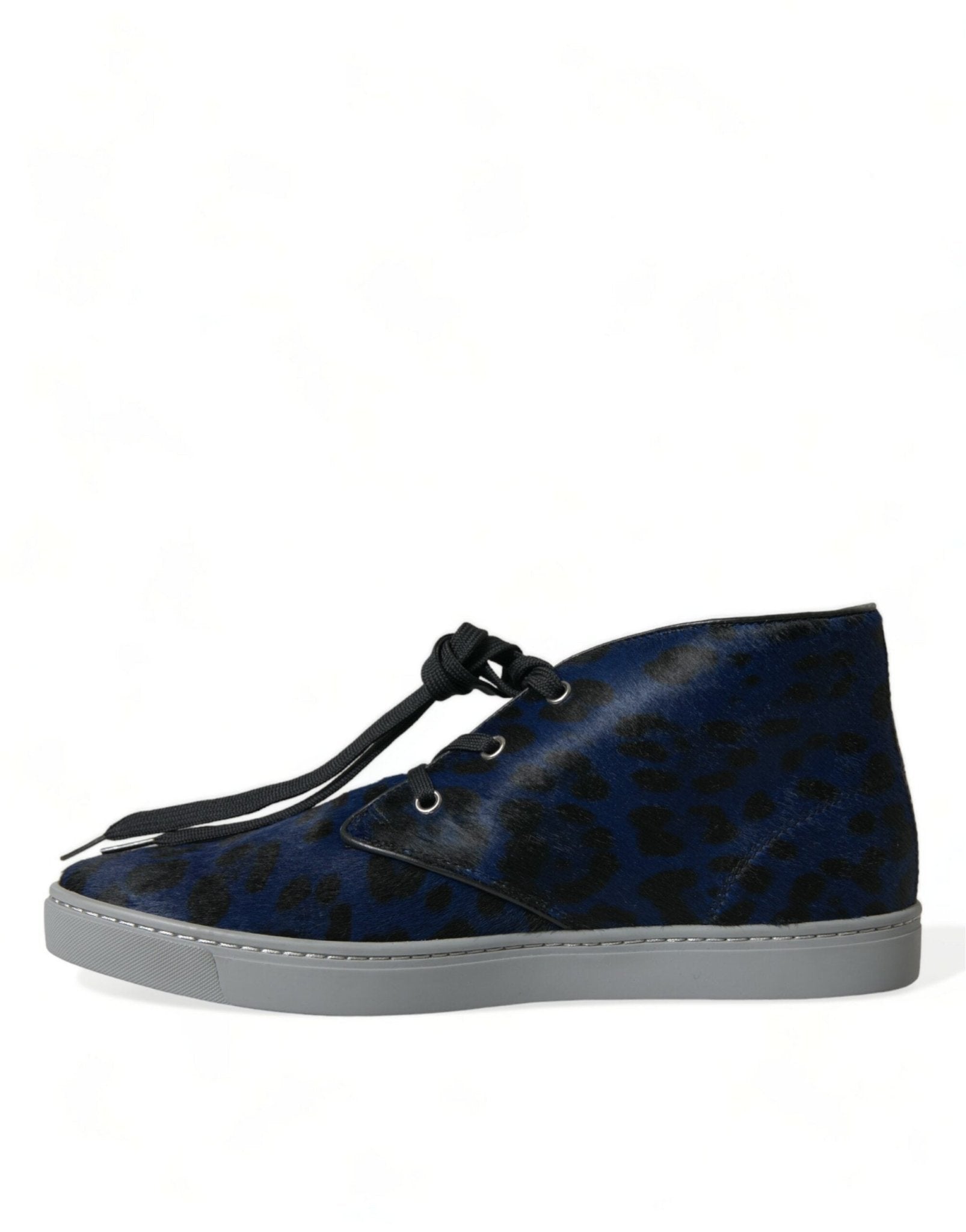 Dolce & Gabbana Blue Calfskin Leopard Mid Top Sneakers Shoes - GET THE BRAND