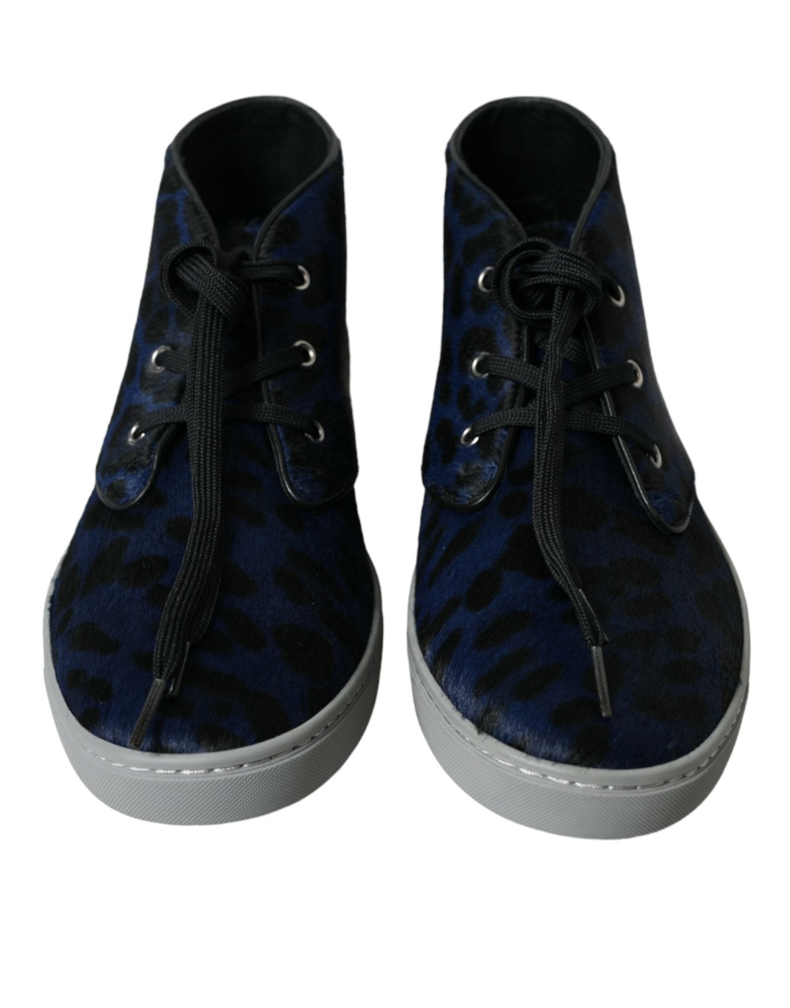Dolce & Gabbana Blue Calfskin Leopard Mid Top Sneakers Shoes - GET THE BRAND