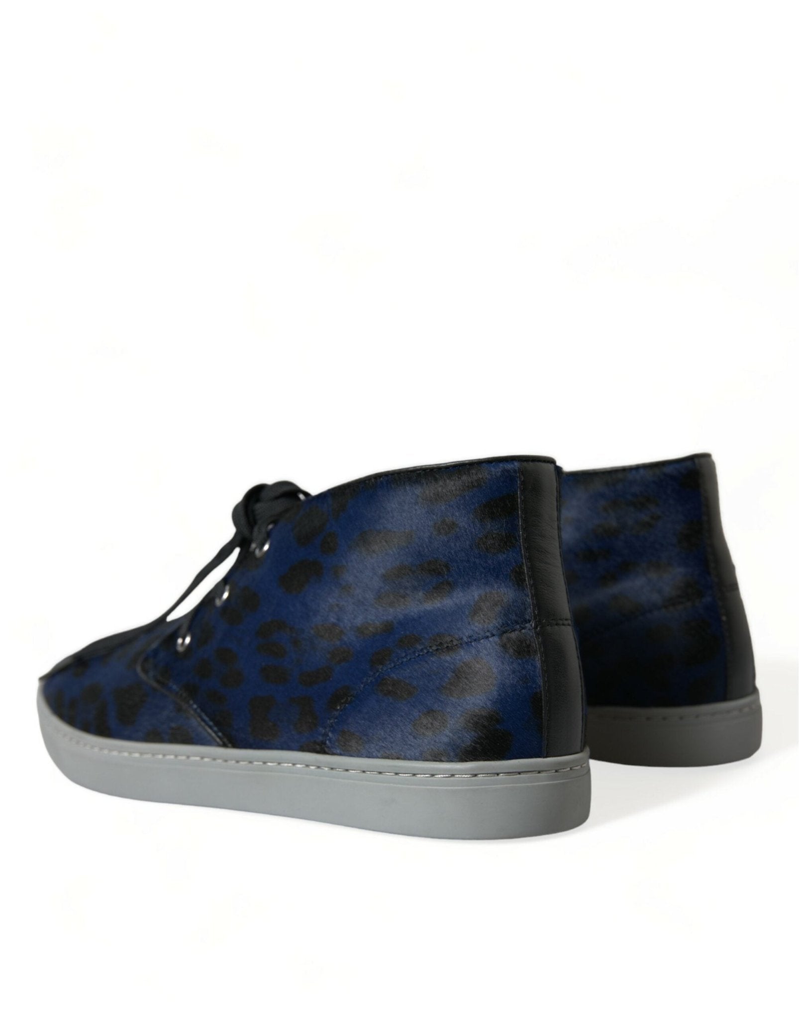 Dolce & Gabbana Blue Calfskin Leopard Mid Top Sneakers Shoes - GET THE BRAND