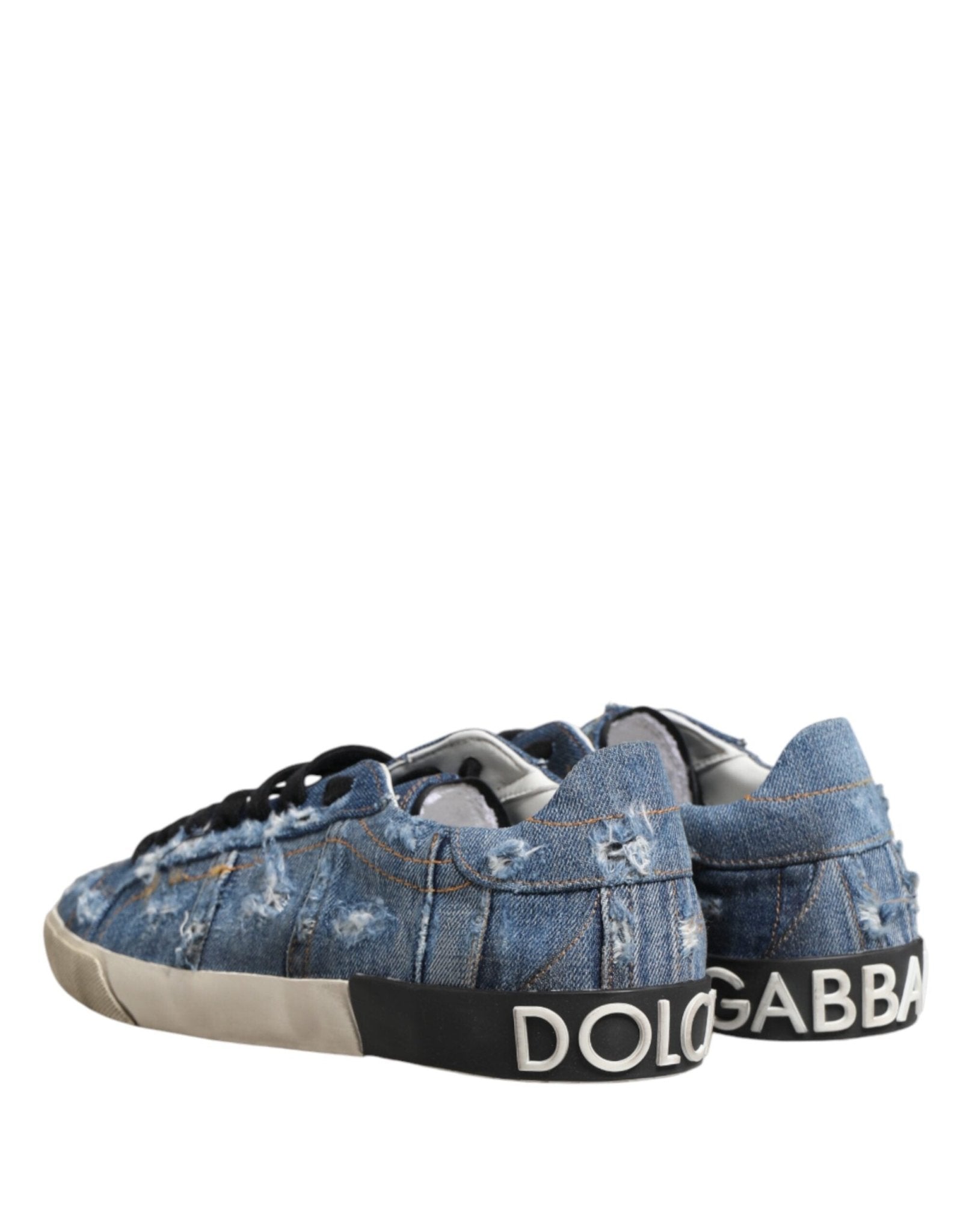 Dolce & Gabbana Blue Distressed Denim Low Top Sneakers Shoes - GET THE BRAND