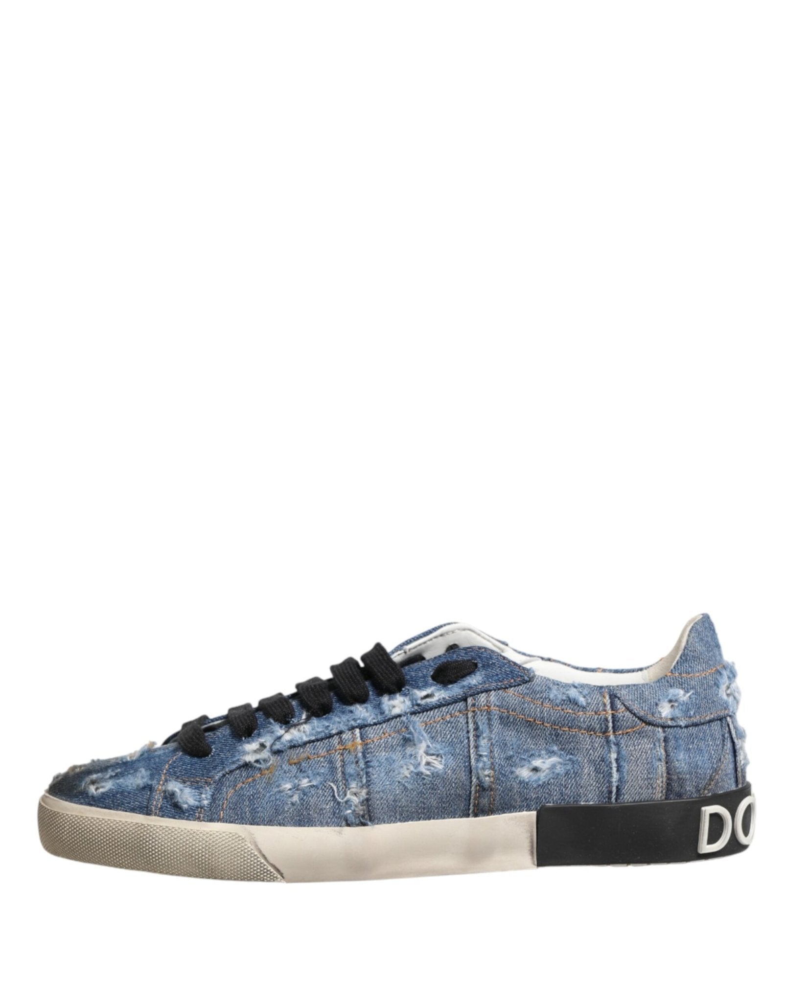 Dolce & Gabbana Blue Distressed Denim Low Top Sneakers Shoes - GET THE BRAND