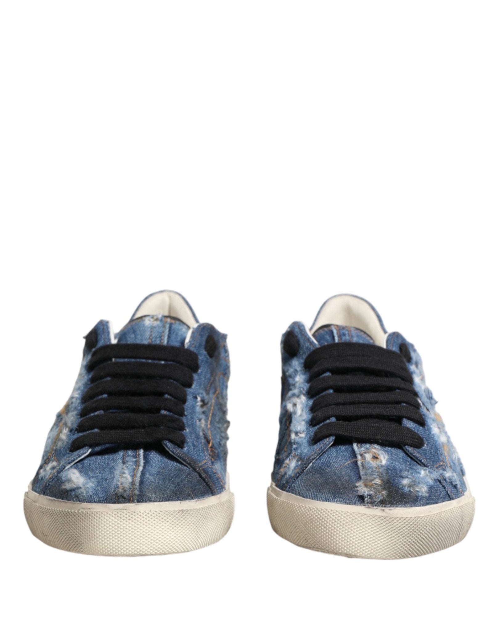 Dolce & Gabbana Blue Distressed Denim Low Top Sneakers Shoes - GET THE BRAND