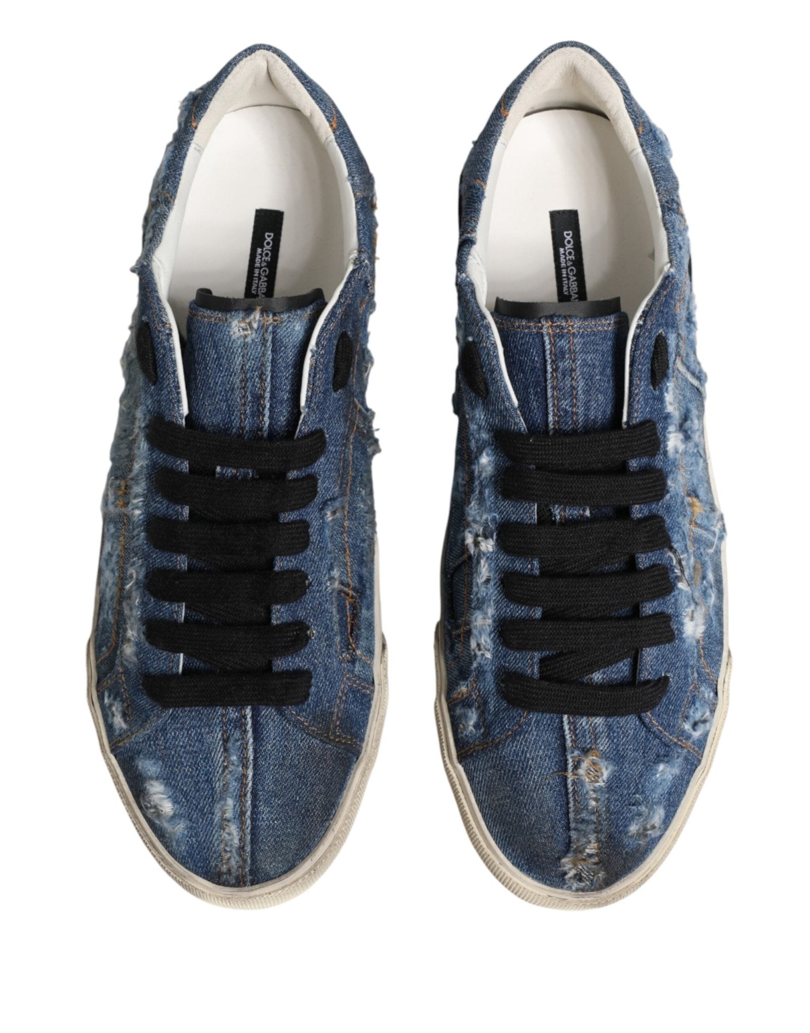 Dolce & Gabbana Blue Distressed Denim Low Top Sneakers Shoes - GET THE BRAND