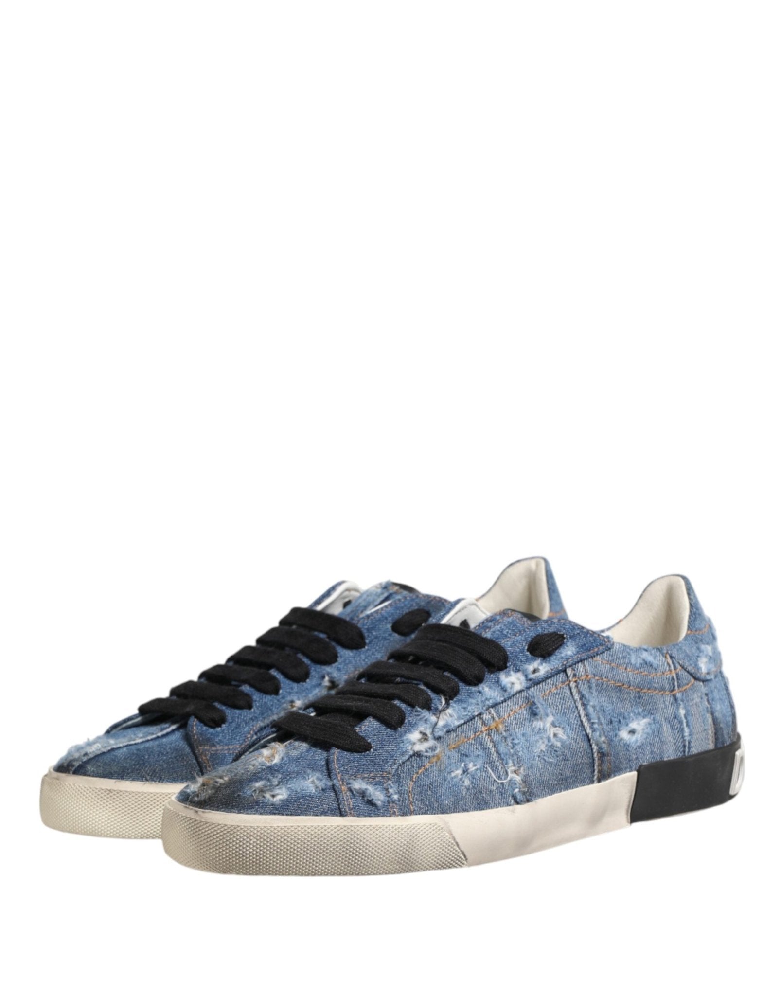 Dolce & Gabbana Blue Distressed Denim Low Top Sneakers Shoes - GET THE BRAND