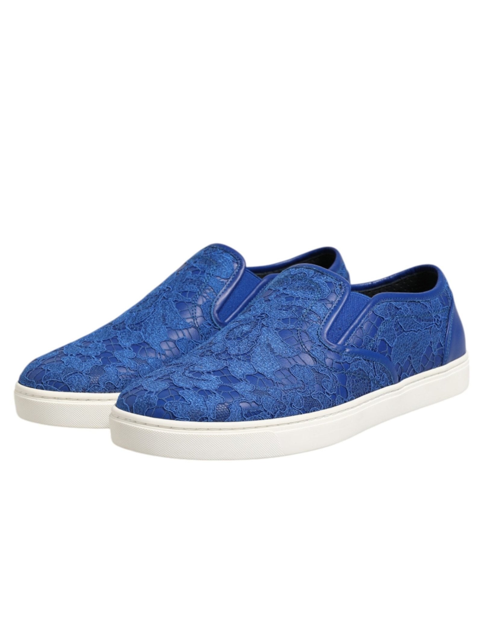 Dolce & Gabbana Blue Leather Lace Slip On Sneaker Shoes - GET THE BRAND