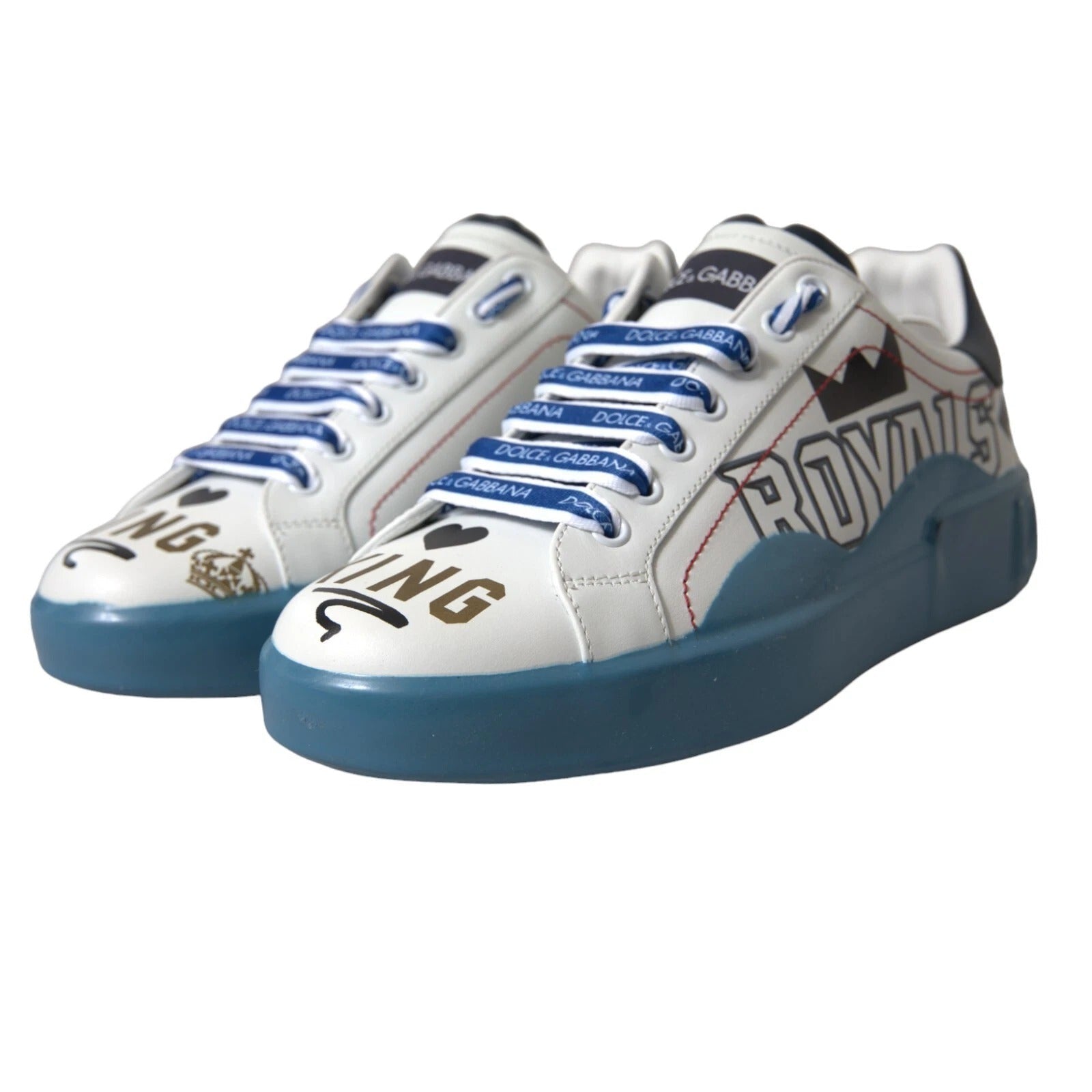 Dolce & Gabbana Blue White Printed Portofino Melt Sneakers - GET THE BRAND