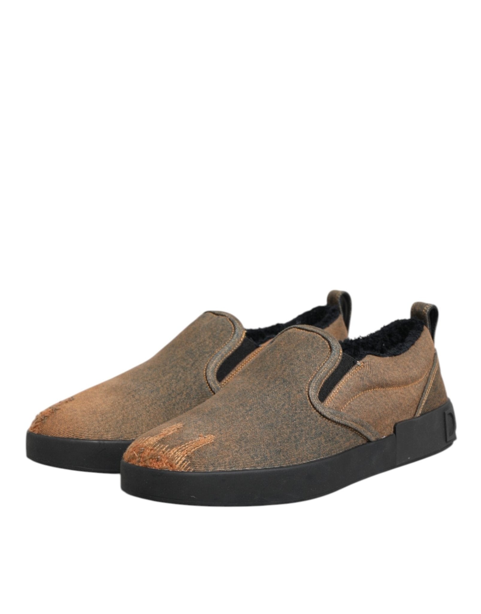 Dolce & Gabbana Brown Cotton Low Top Slip On Sneakers Shoes - GET THE BRAND
