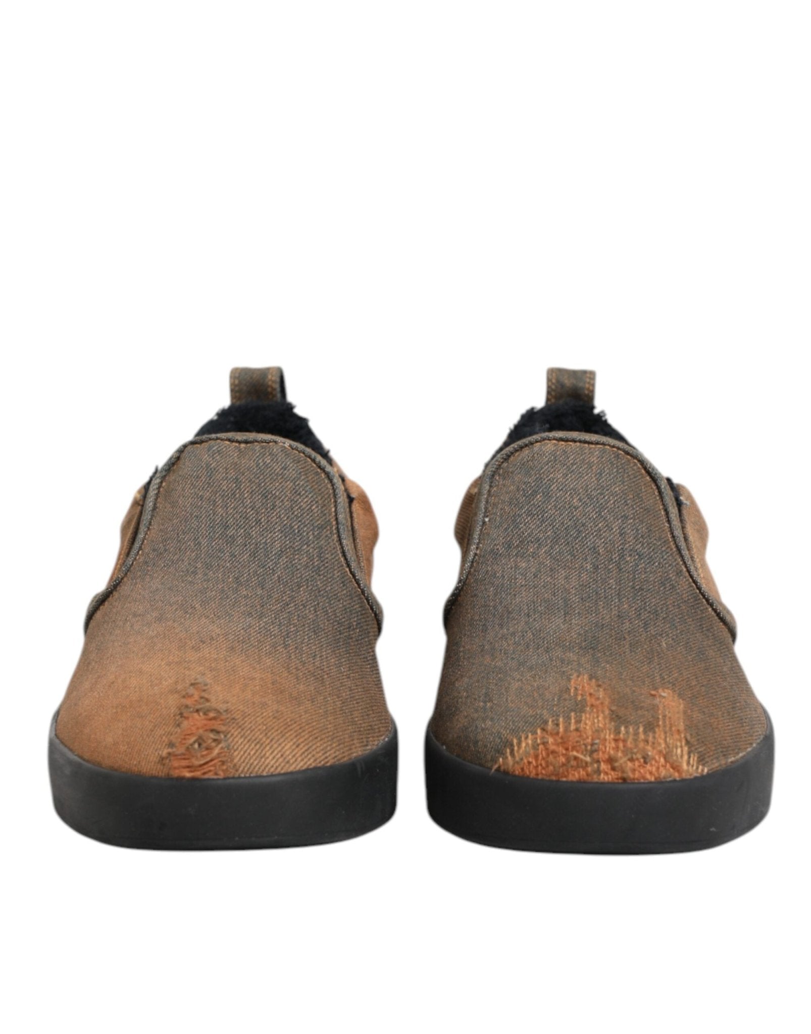 Dolce & Gabbana Brown Cotton Low Top Slip On Sneakers Shoes - GET THE BRAND