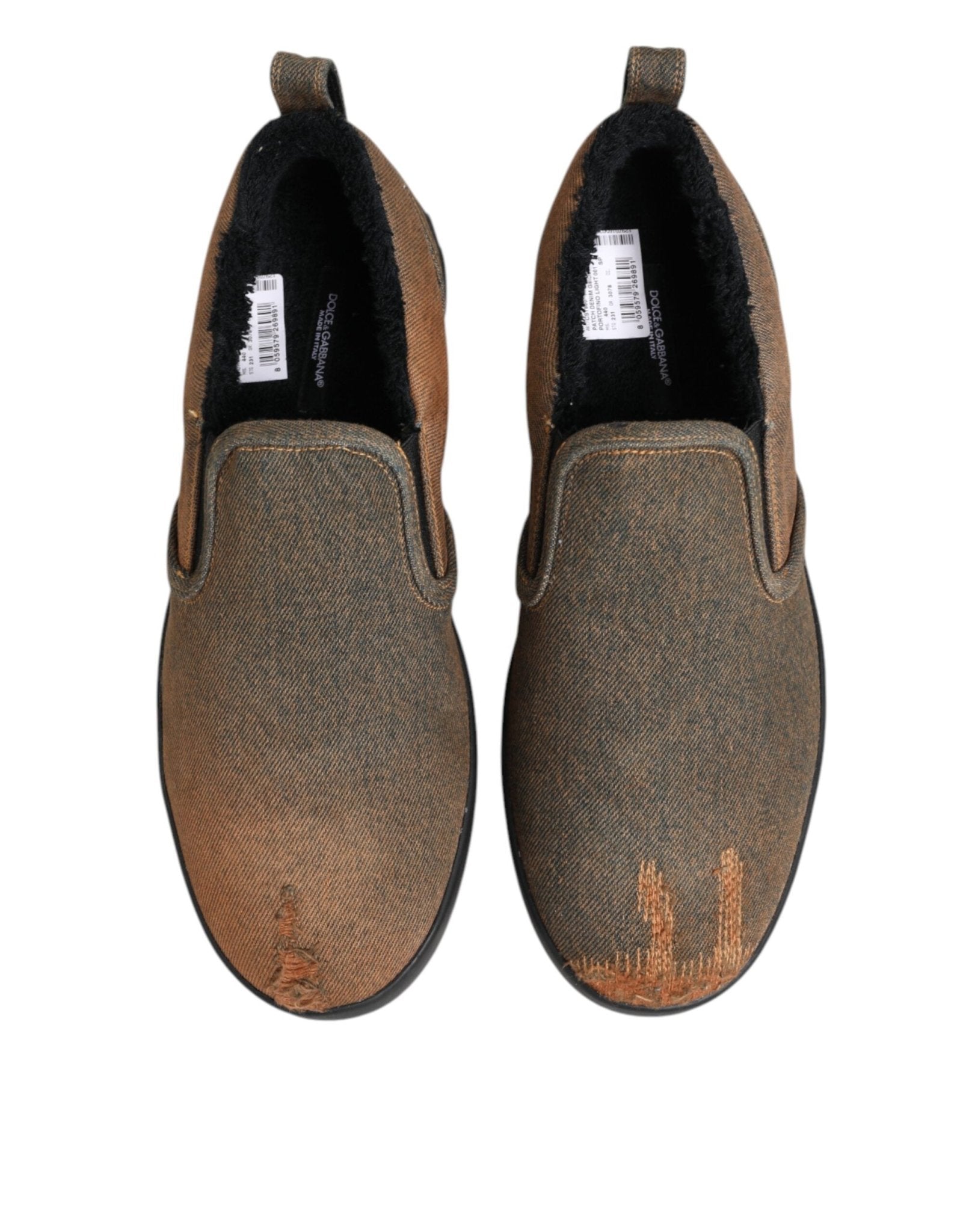 Dolce & Gabbana Brown Cotton Low Top Slip On Sneakers Shoes - GET THE BRAND