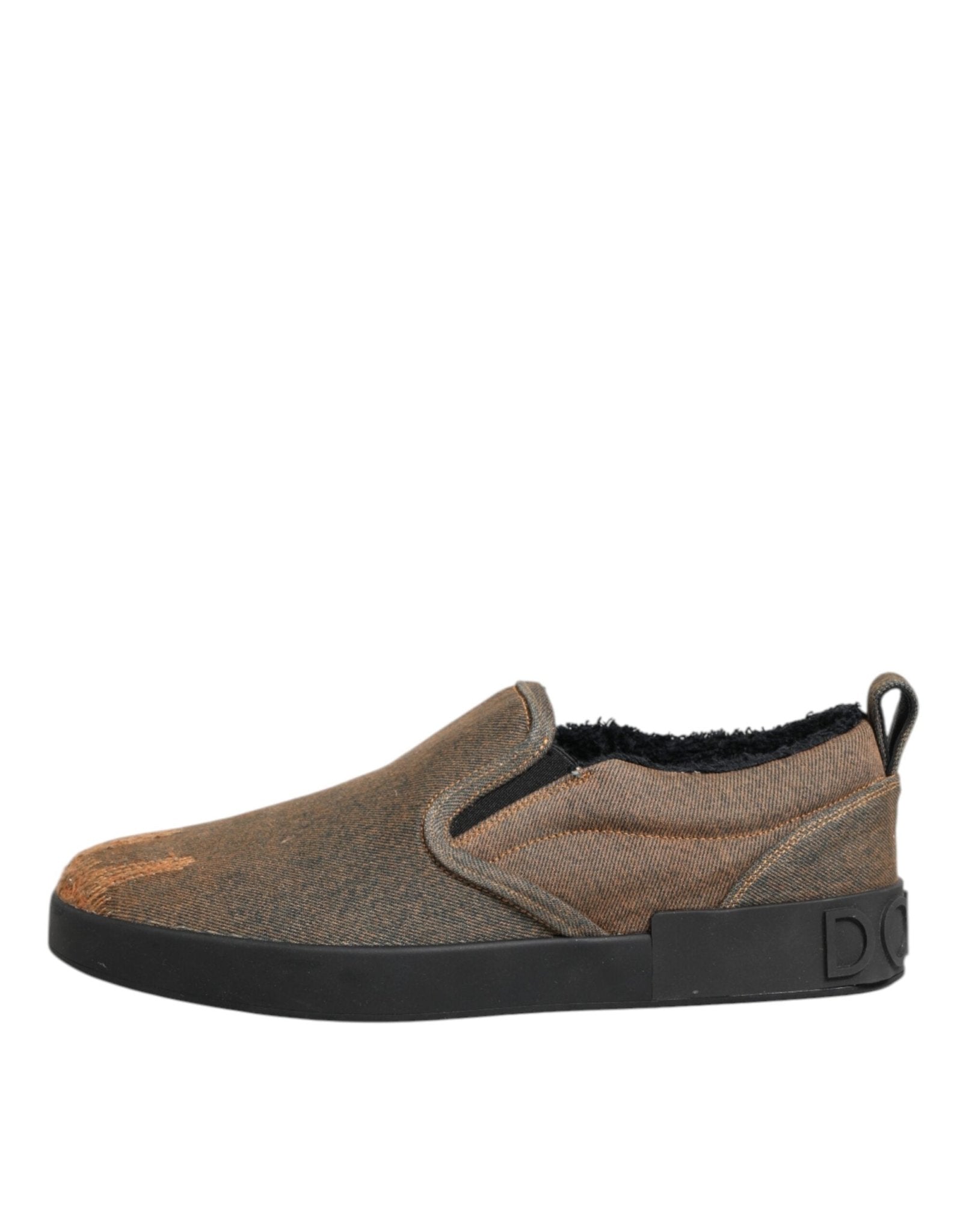 Dolce & Gabbana Brown Cotton Low Top Slip On Sneakers Shoes - GET THE BRAND
