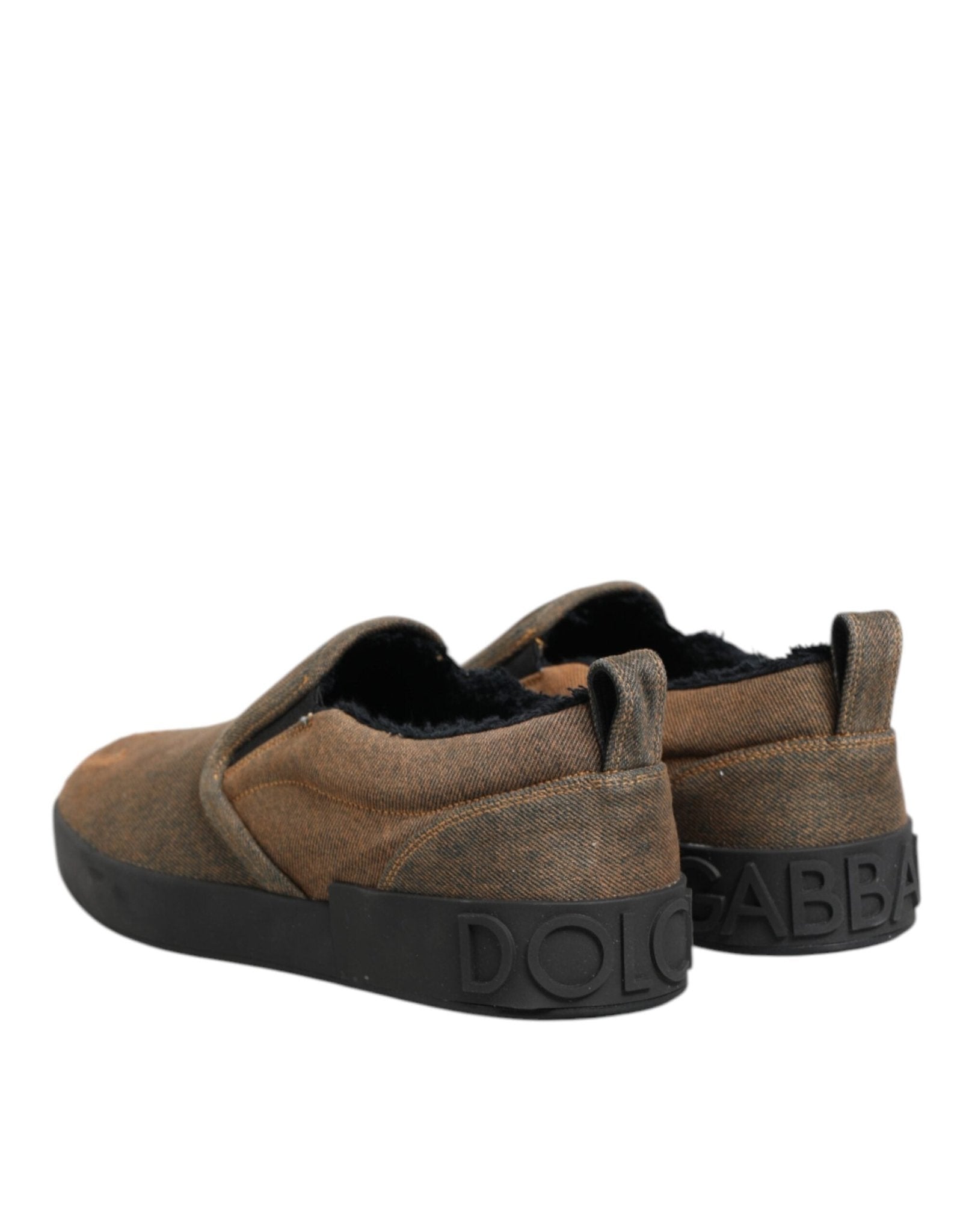 Dolce & Gabbana Brown Cotton Low Top Slip On Sneakers Shoes - GET THE BRAND
