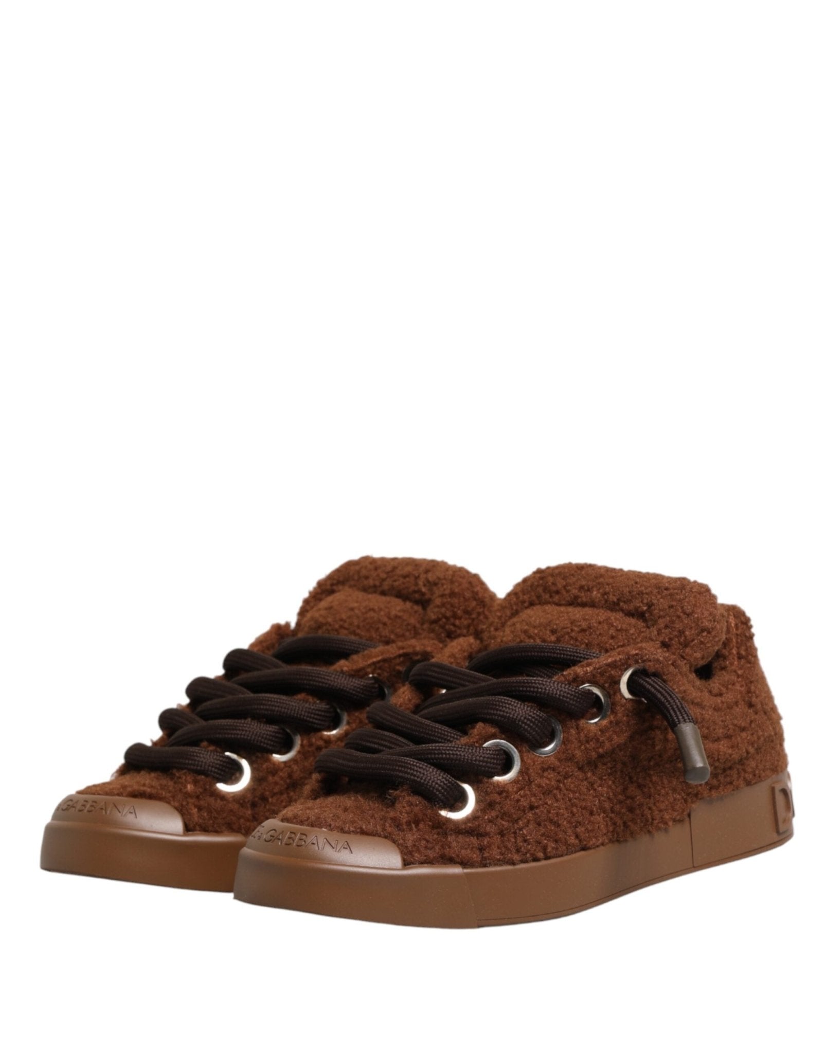Dolce & Gabbana Brown Faux Shearling Low Top Sneakers Shoes - GET THE BRAND