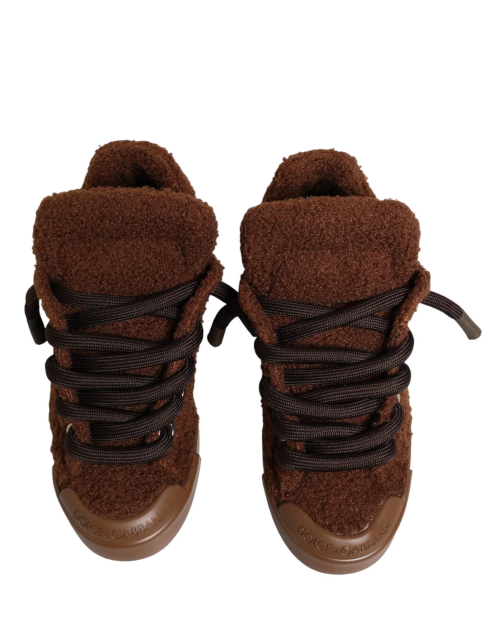 Dolce & Gabbana Brown Faux Shearling Low Top Sneakers Shoes - GET THE BRAND