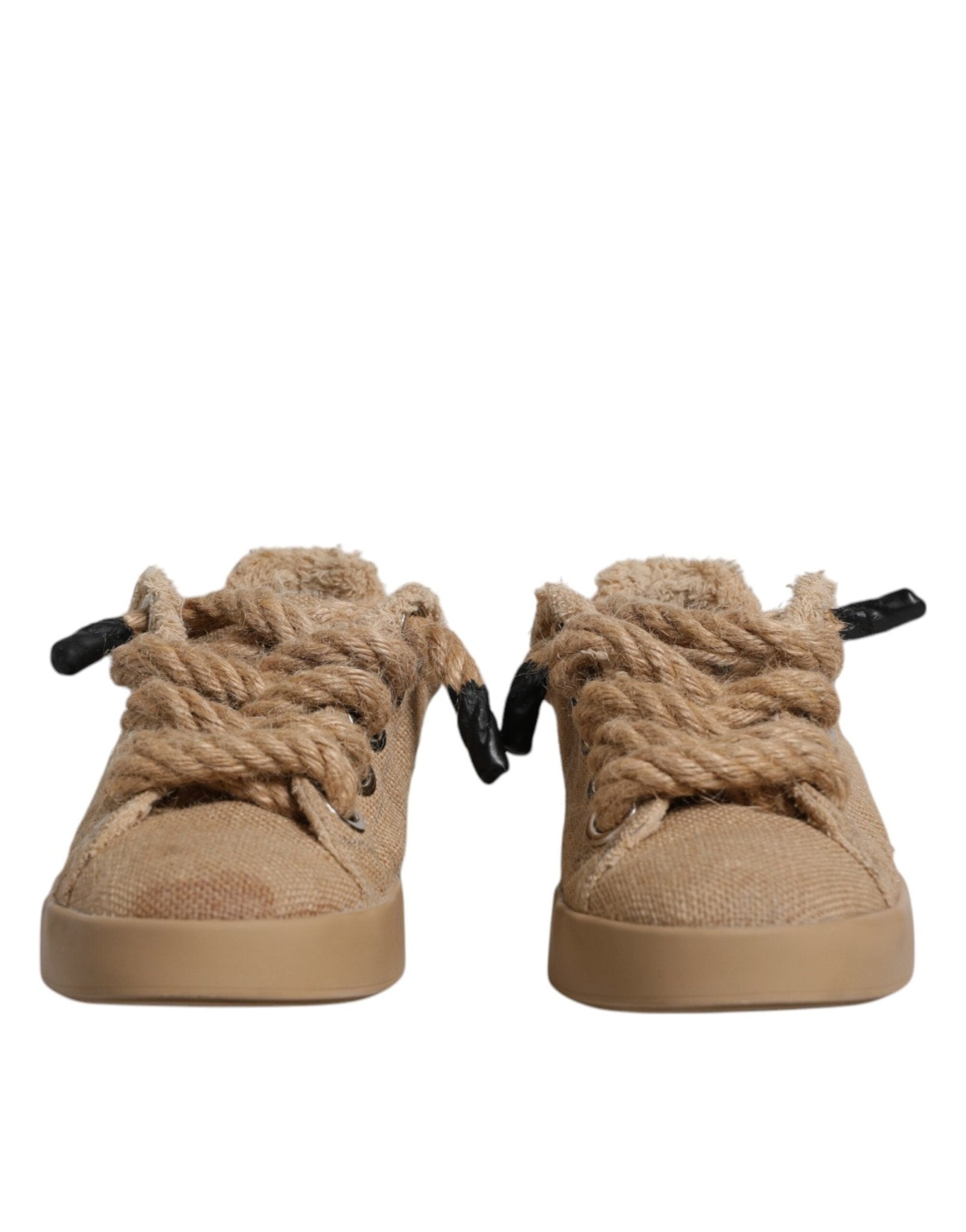 Dolce & Gabbana Brown Jute Fabric Low Top Men Sneakers Shoes - GET THE BRAND