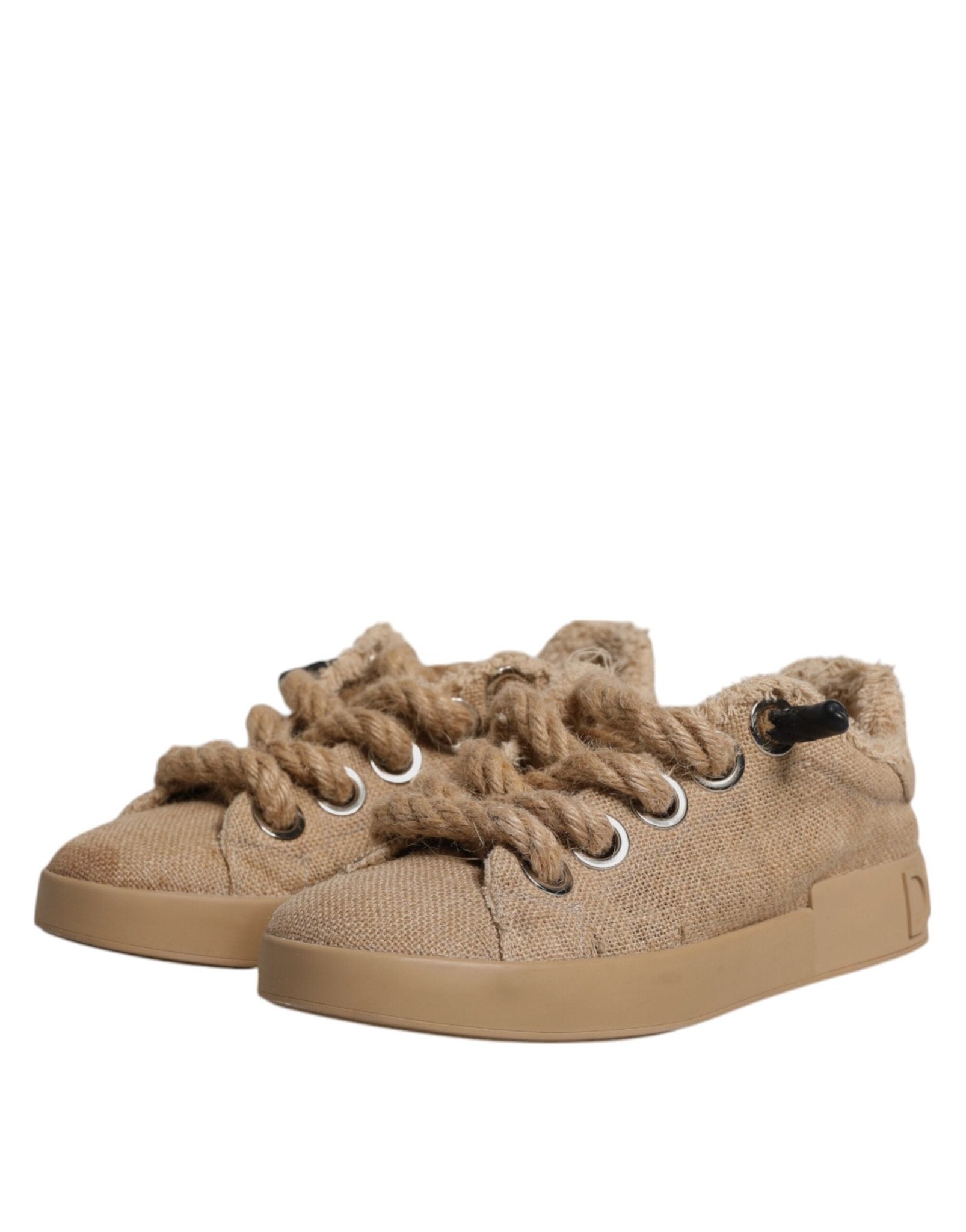 Dolce & Gabbana Brown Jute Fabric Low Top Men Sneakers Shoes - GET THE BRAND