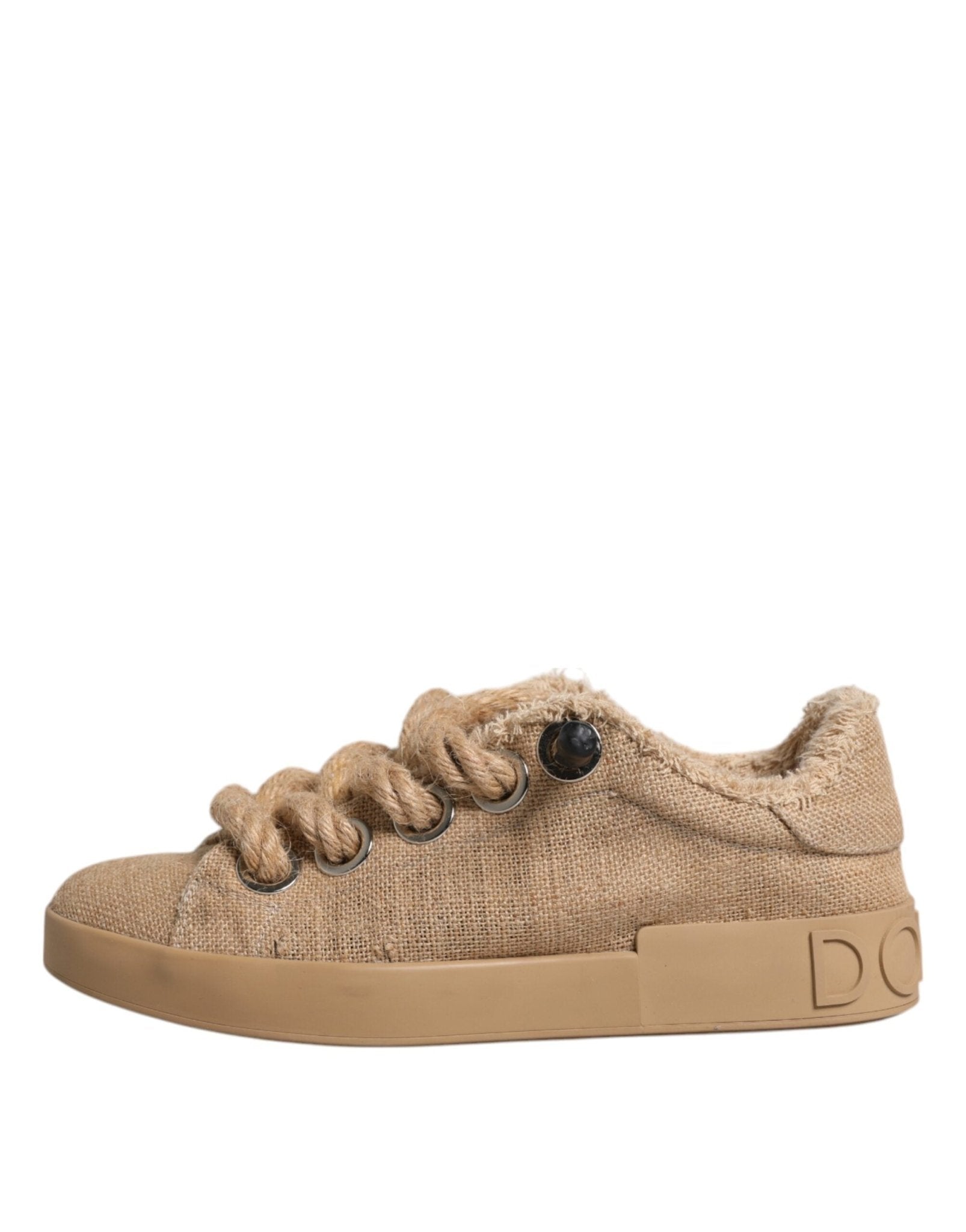 Dolce & Gabbana Brown Jute Fabric Low Top Men Sneakers Shoes - GET THE BRAND