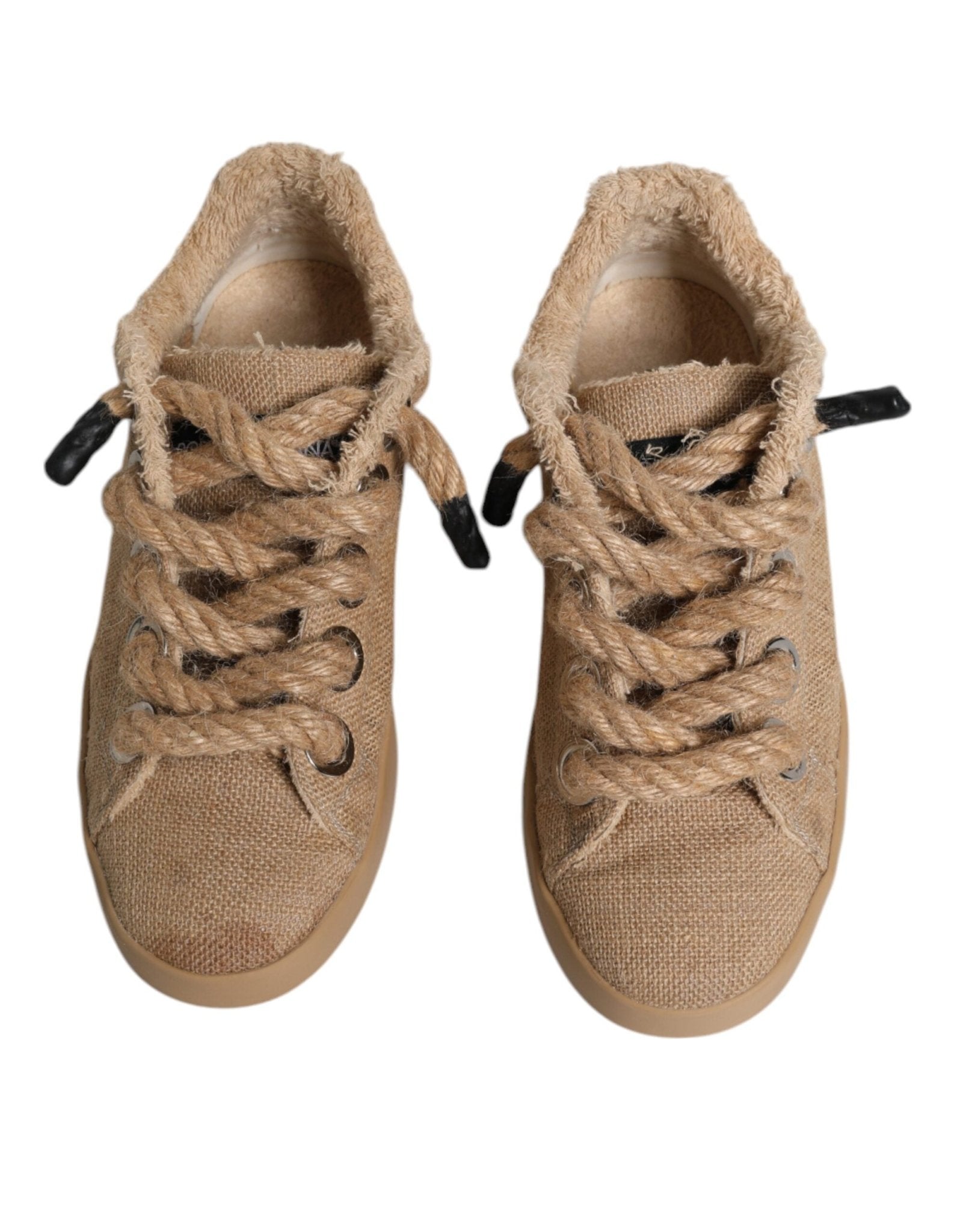 Dolce & Gabbana Brown Jute Fabric Low Top Men Sneakers Shoes - GET THE BRAND