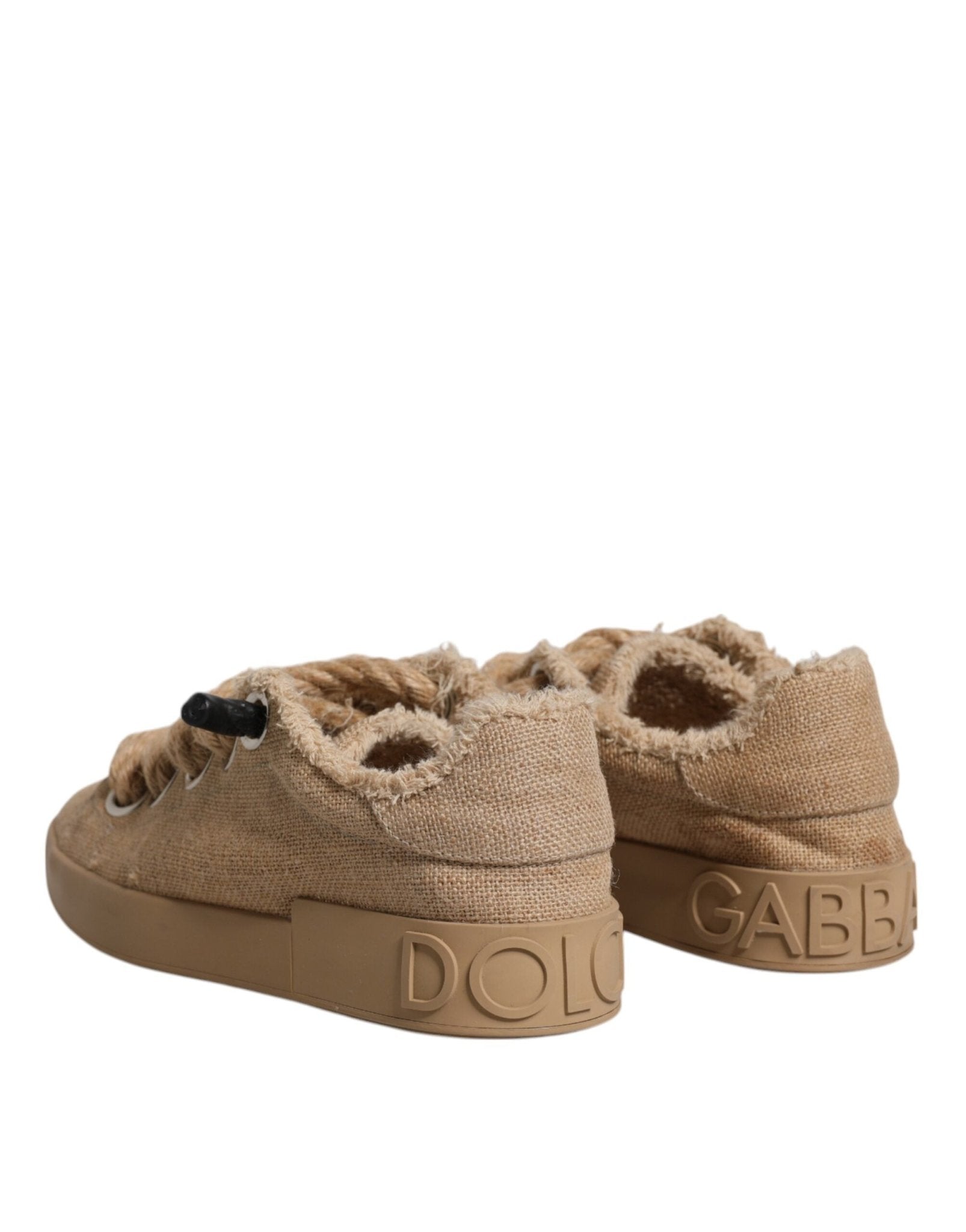 Dolce & Gabbana Brown Jute Fabric Low Top Men Sneakers Shoes - GET THE BRAND
