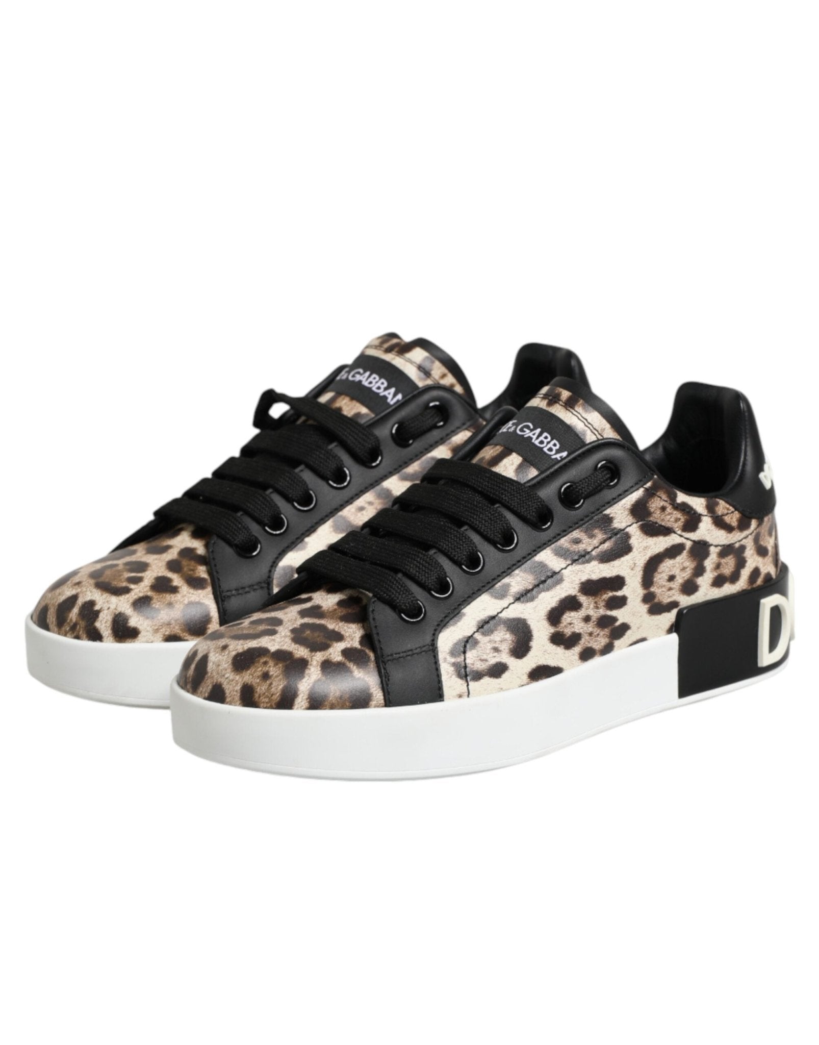 Dolce & Gabbana Brown Leather Leopard Low Top Sneakers Shoes - GET THE BRAND