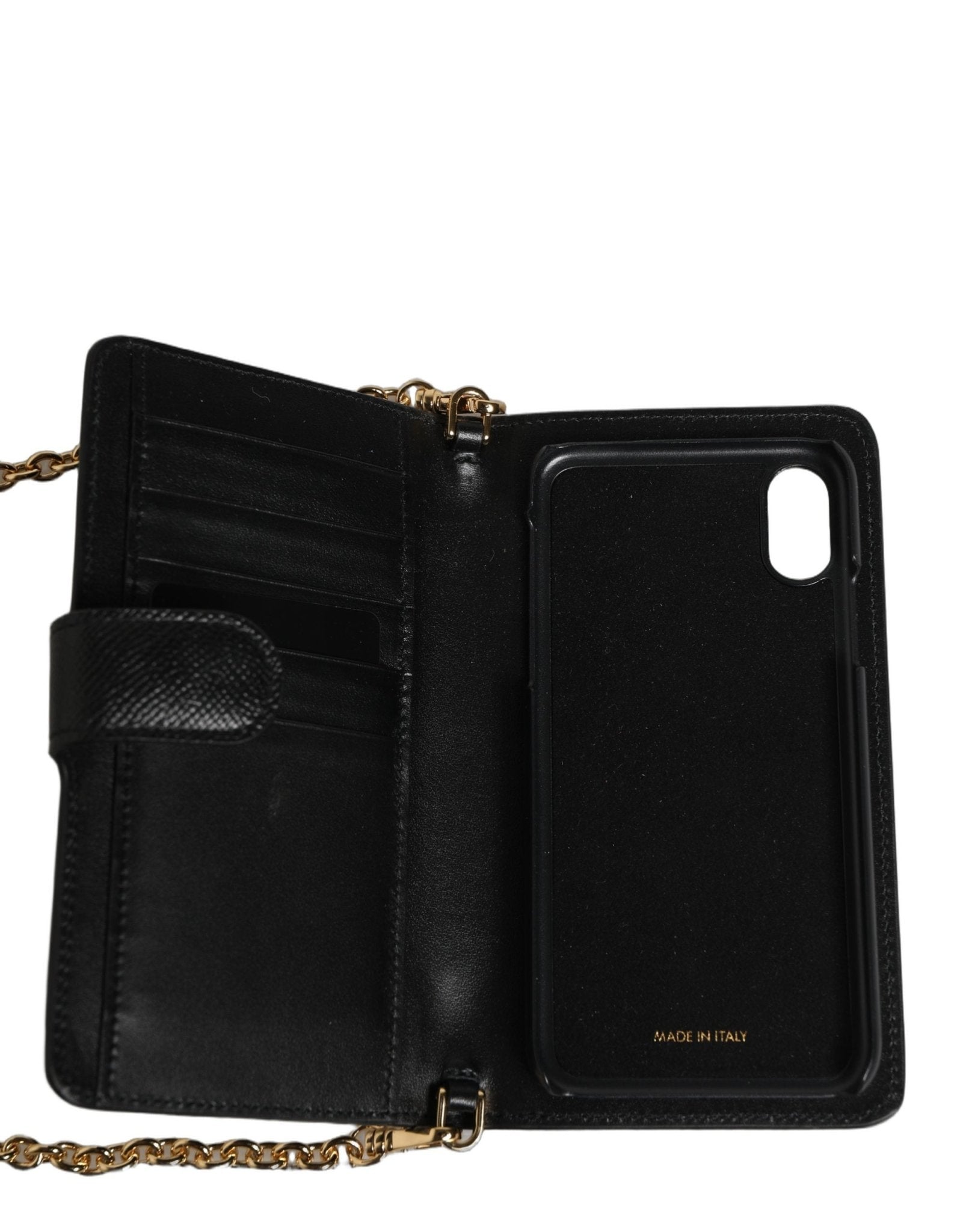 Dolce & Gabbana Case Flip Cover Black Calf Leather iPhone X - XS Phone - GET THE BRAND