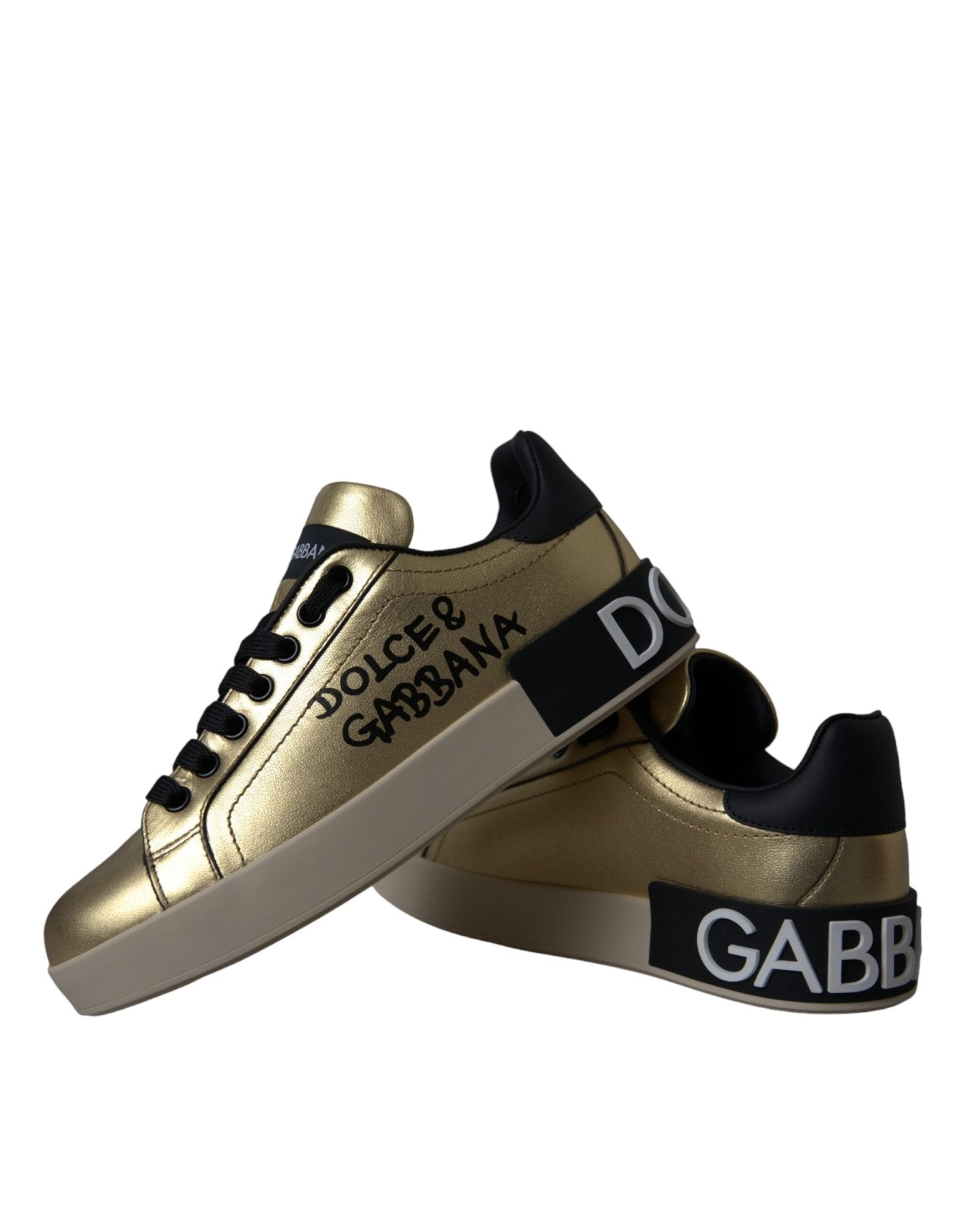 Dolce & Gabbana Gold Portofino Calf Leather Sneakers Women Shoes - GET THE BRAND