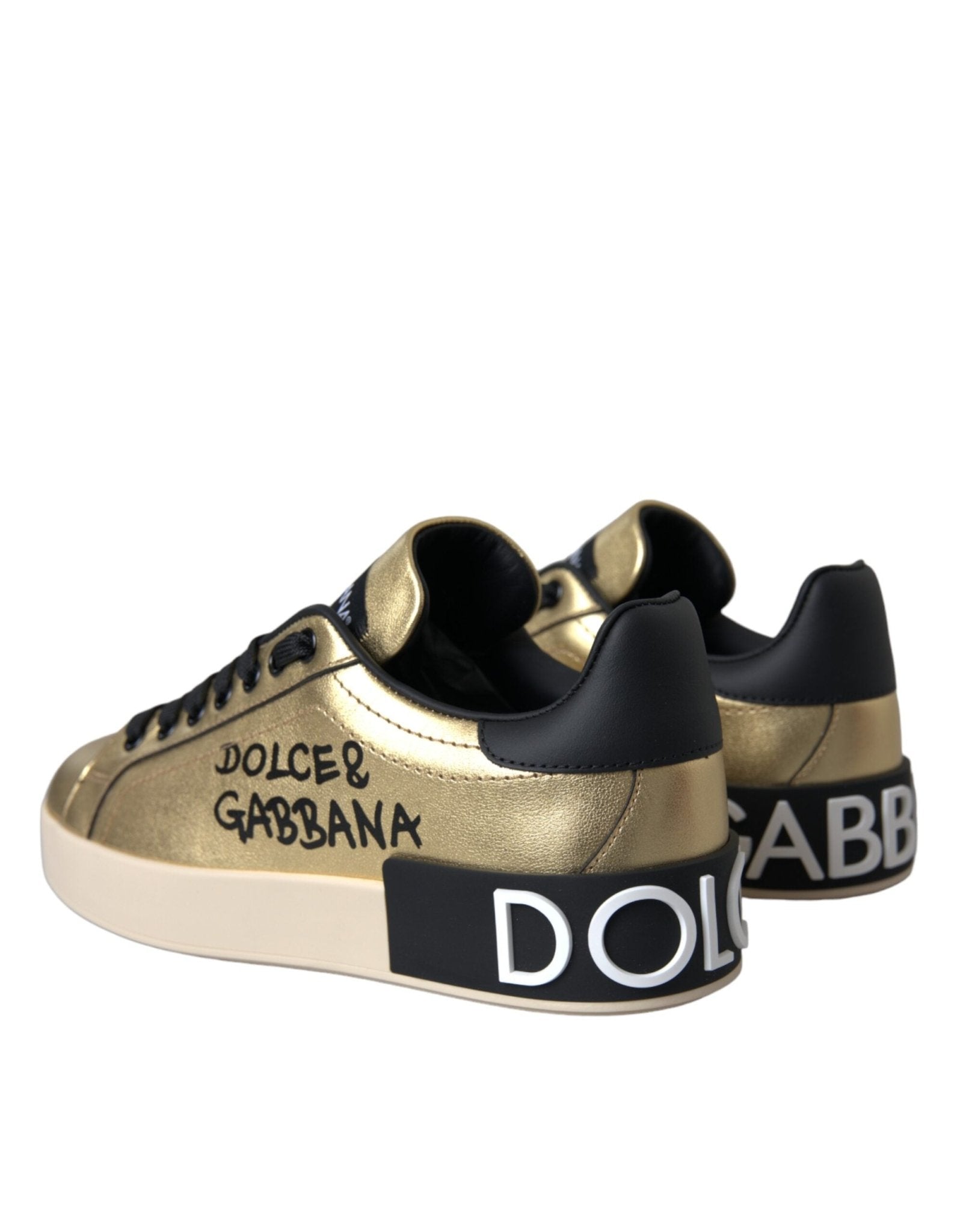 Dolce & Gabbana Gold Portofino Calf Leather Sneakers Women Shoes - GET THE BRAND