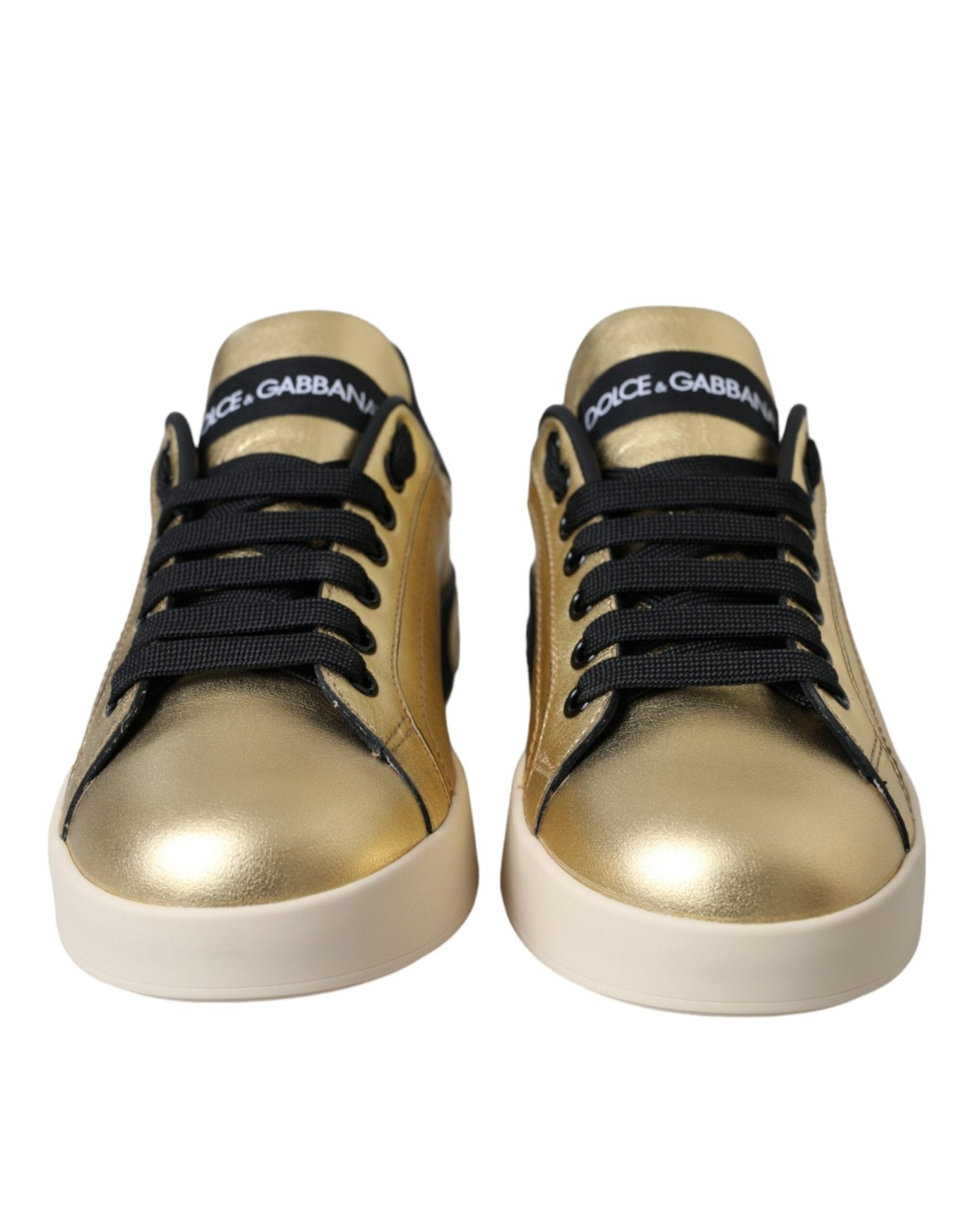 Dolce & Gabbana Gold Portofino Calf Leather Sneakers Women Shoes - GET THE BRAND