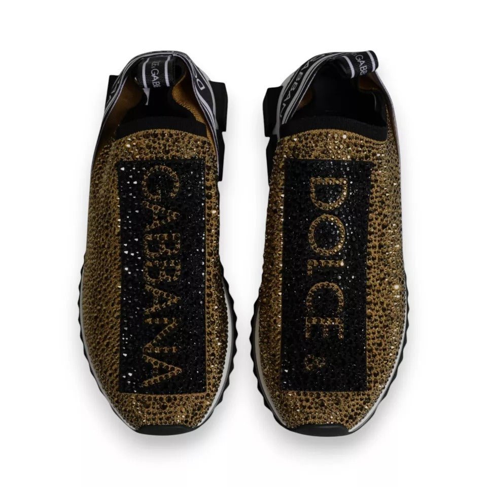 Dolce & Gabbana Gold Rhinestones Sorrento Sneakers Shoes - GET THE BRAND