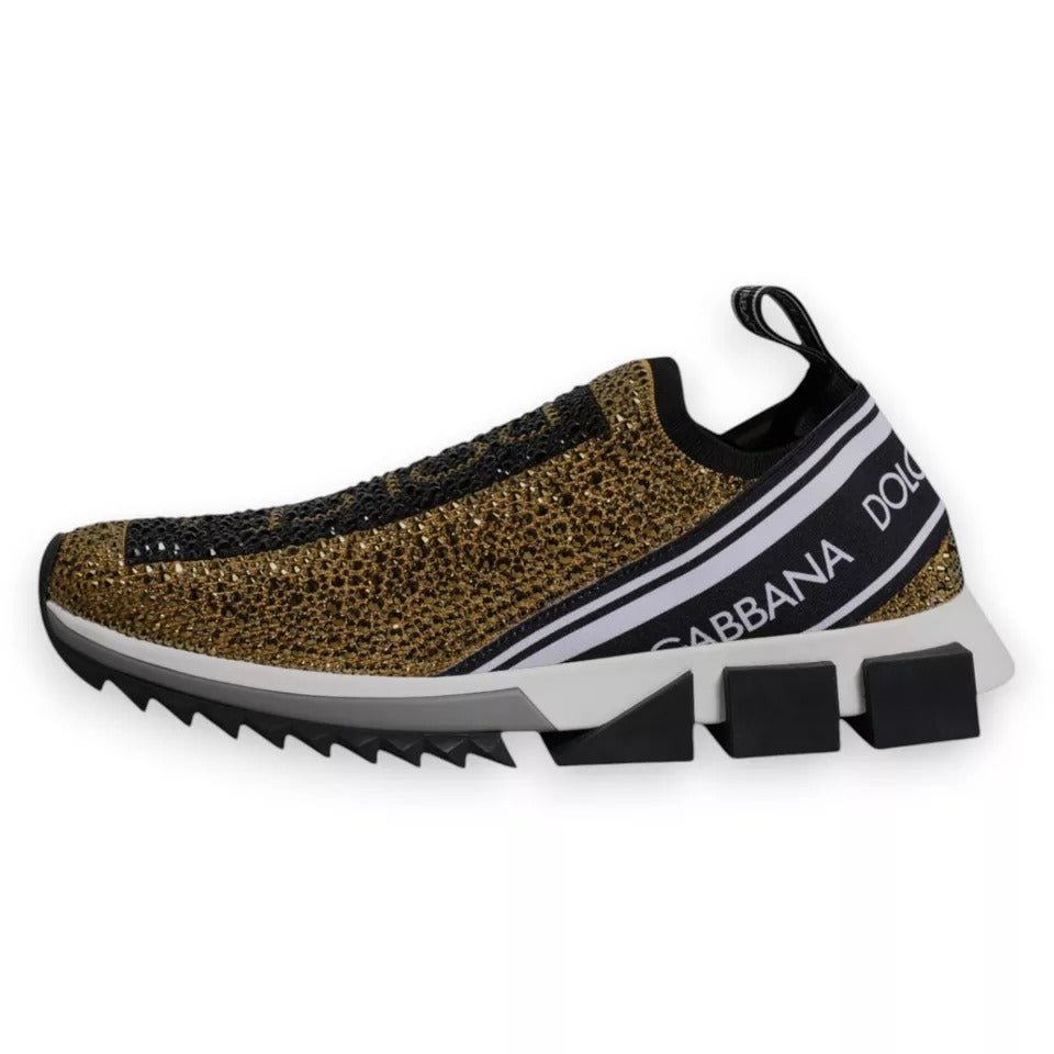 Dolce & Gabbana Gold Rhinestones Sorrento Sneakers Shoes - GET THE BRAND