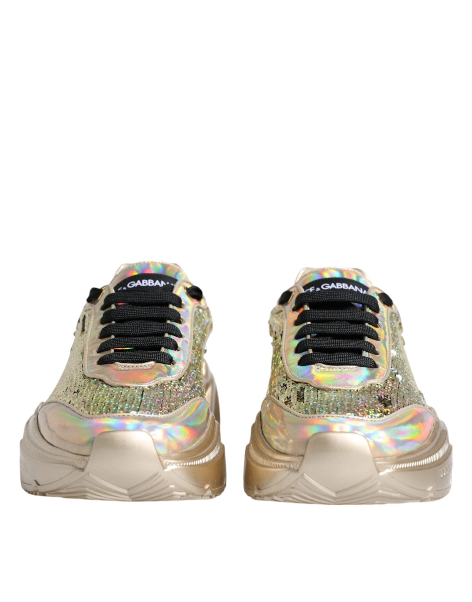 Dolce & Gabbana Gold Sequin Iridiscent Daymaster Sneakers Shoes - GET THE BRAND