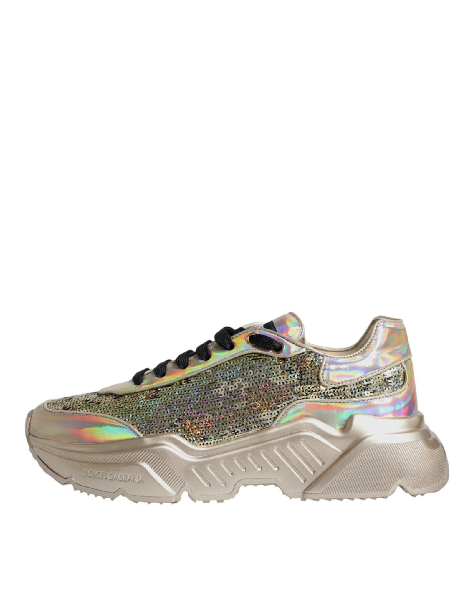 Dolce & Gabbana Gold Sequin Iridiscent Daymaster Sneakers Shoes - GET THE BRAND
