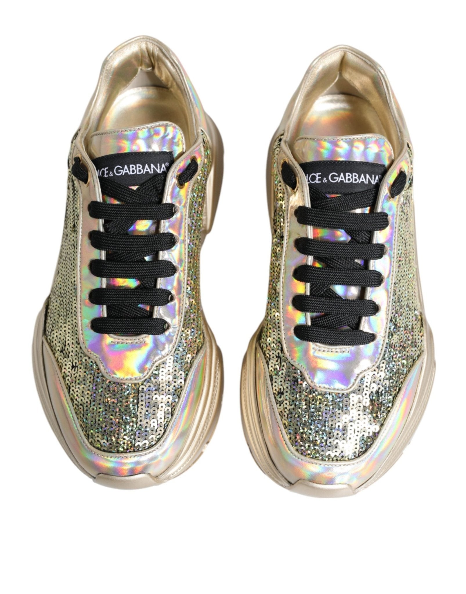 Dolce & Gabbana Gold Sequin Iridiscent Daymaster Sneakers Shoes - GET THE BRAND