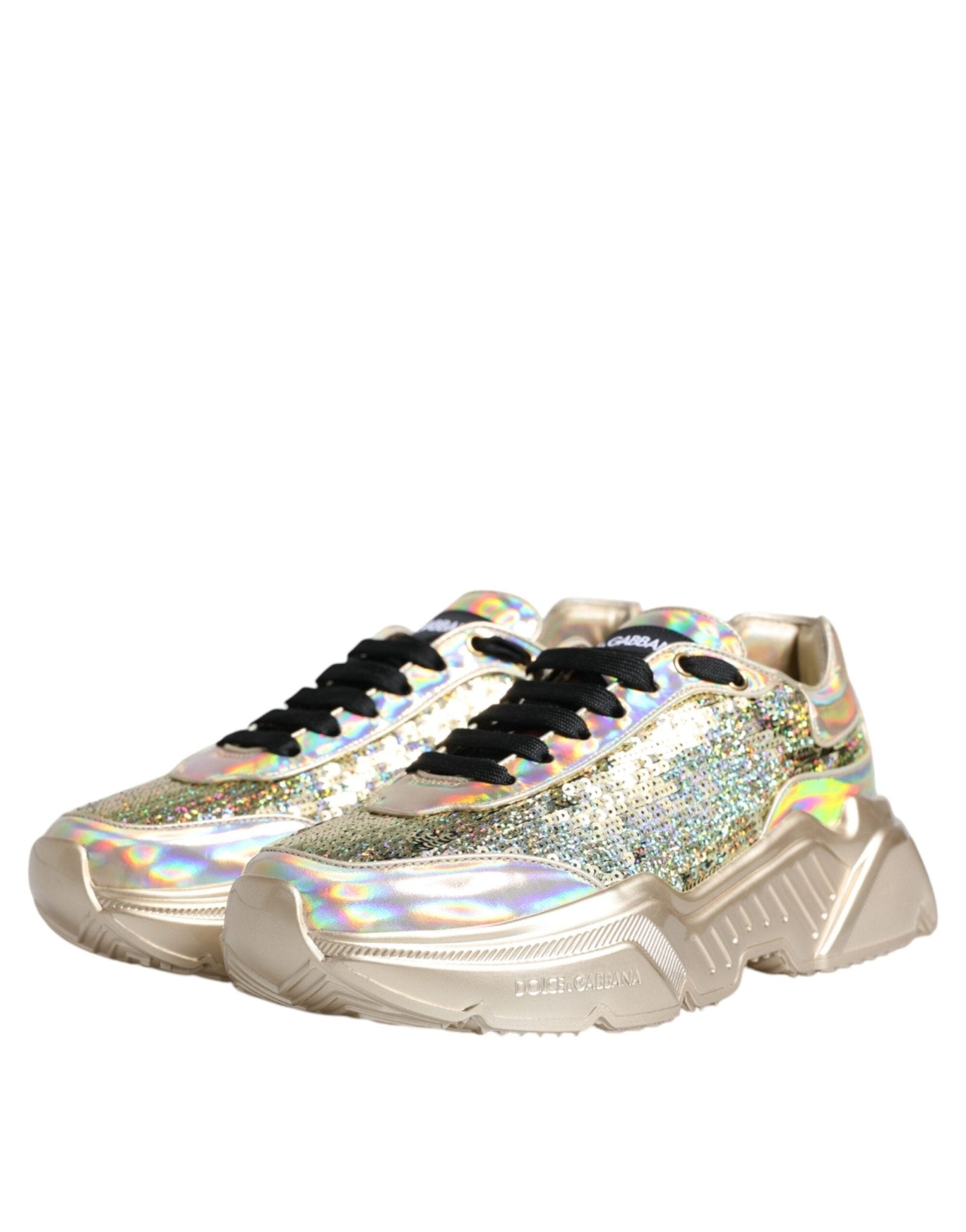Dolce & Gabbana Gold Sequin Iridiscent Daymaster Sneakers Shoes - GET THE BRAND